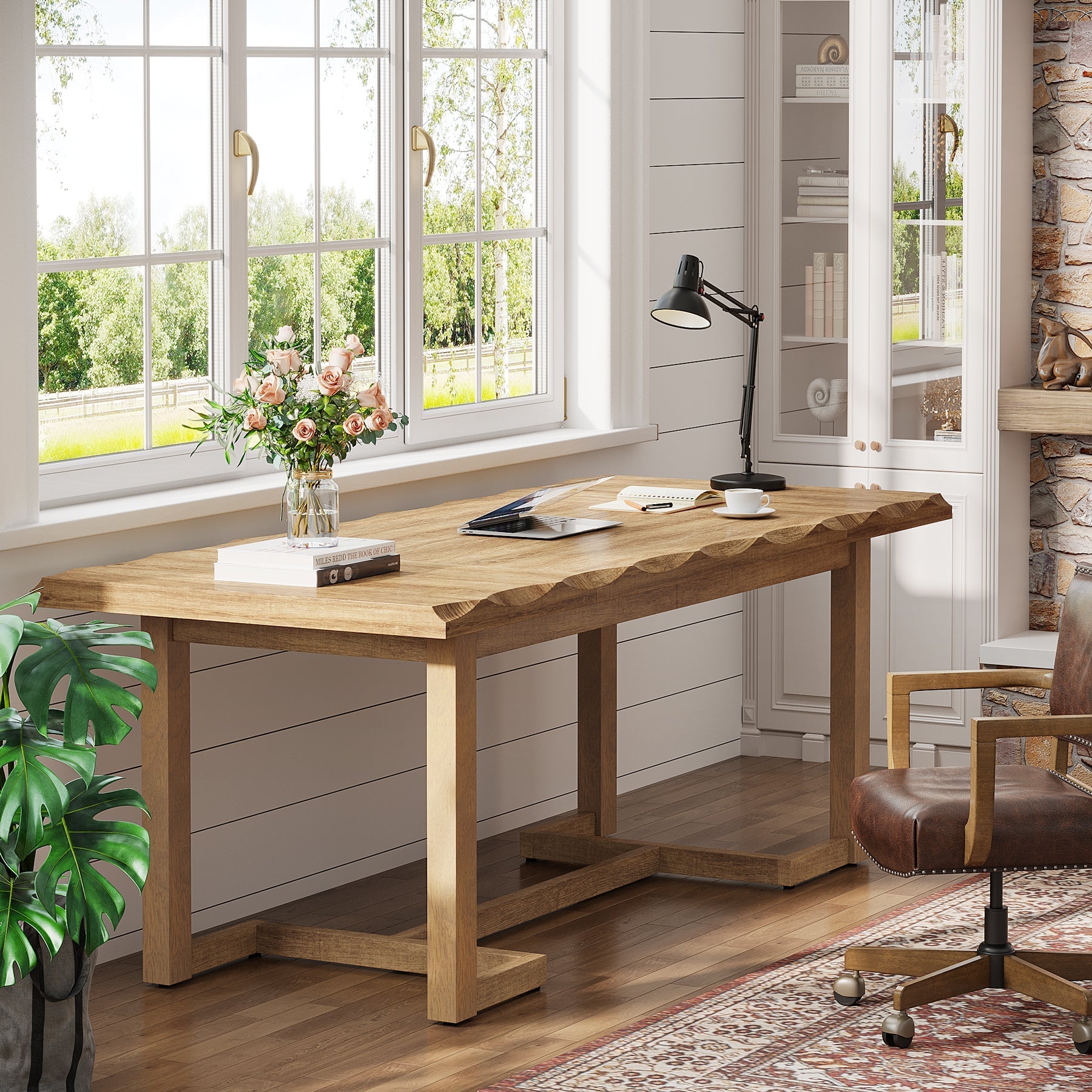 63" Computer Desk, Wood Executive Desk Study Writing Table Tribesigns