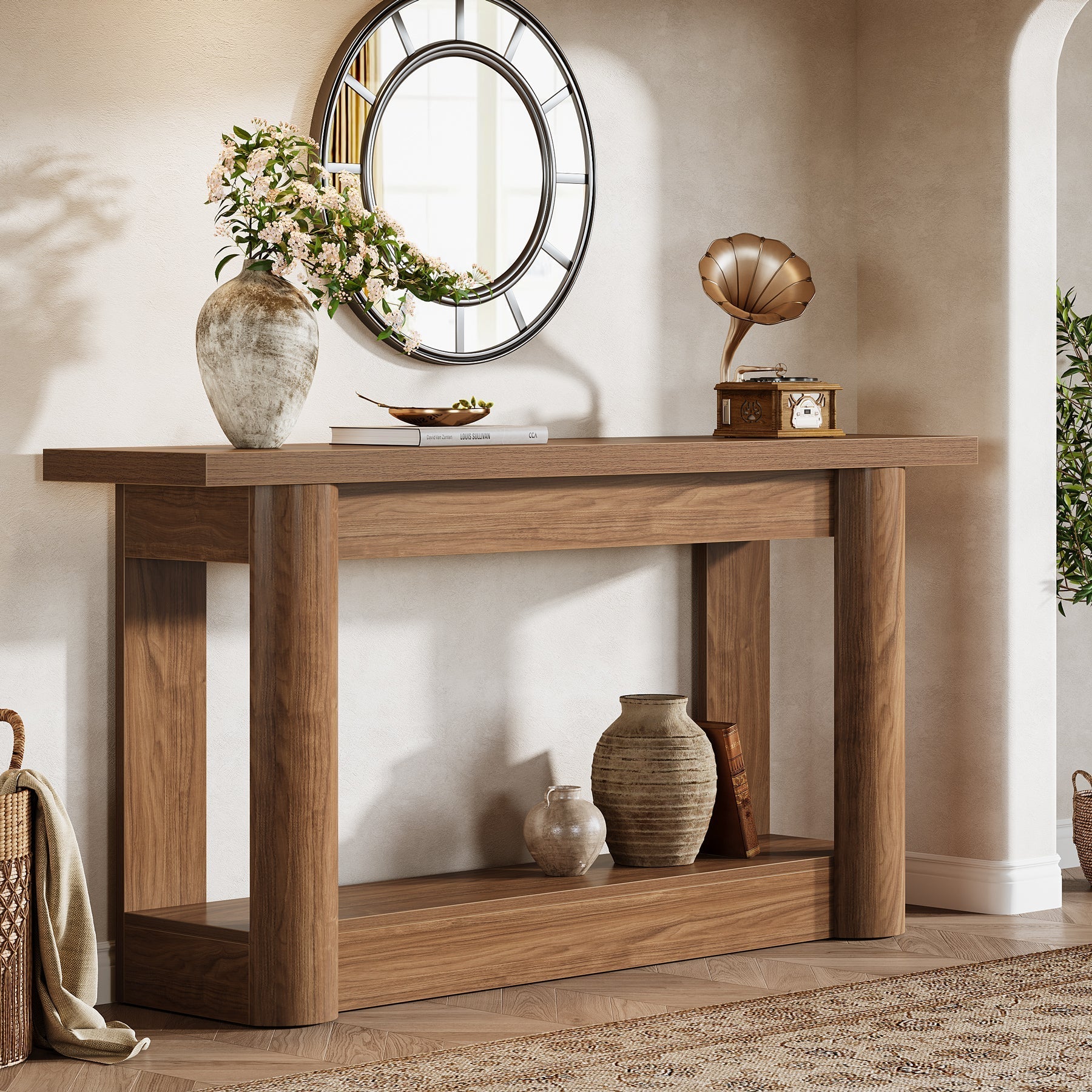 63" Console Table, 2 - Tier Farmhouse Entryway Sofa Table Tribesigns