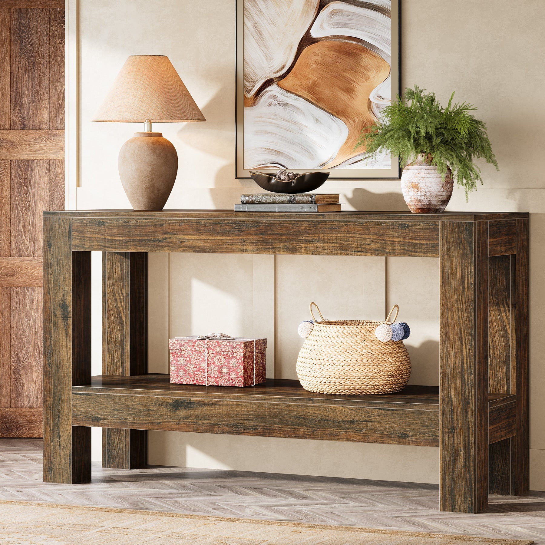 63" Console Table, Farmhouse 2 - Tier Entryway Table Sofa Table Tribesigns