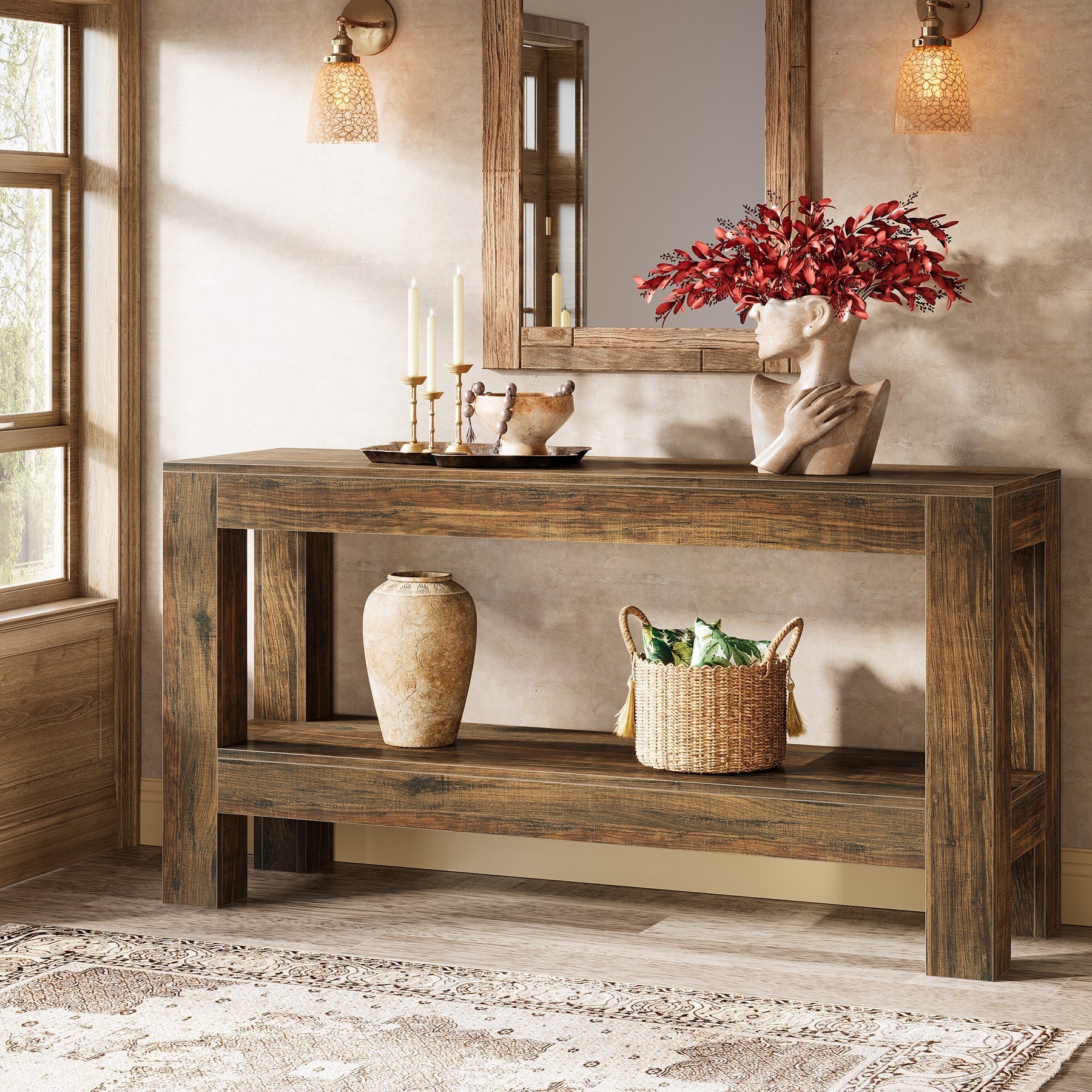 63" Console Table, Farmhouse 2 - Tier Entryway Table Sofa Table Tribesigns