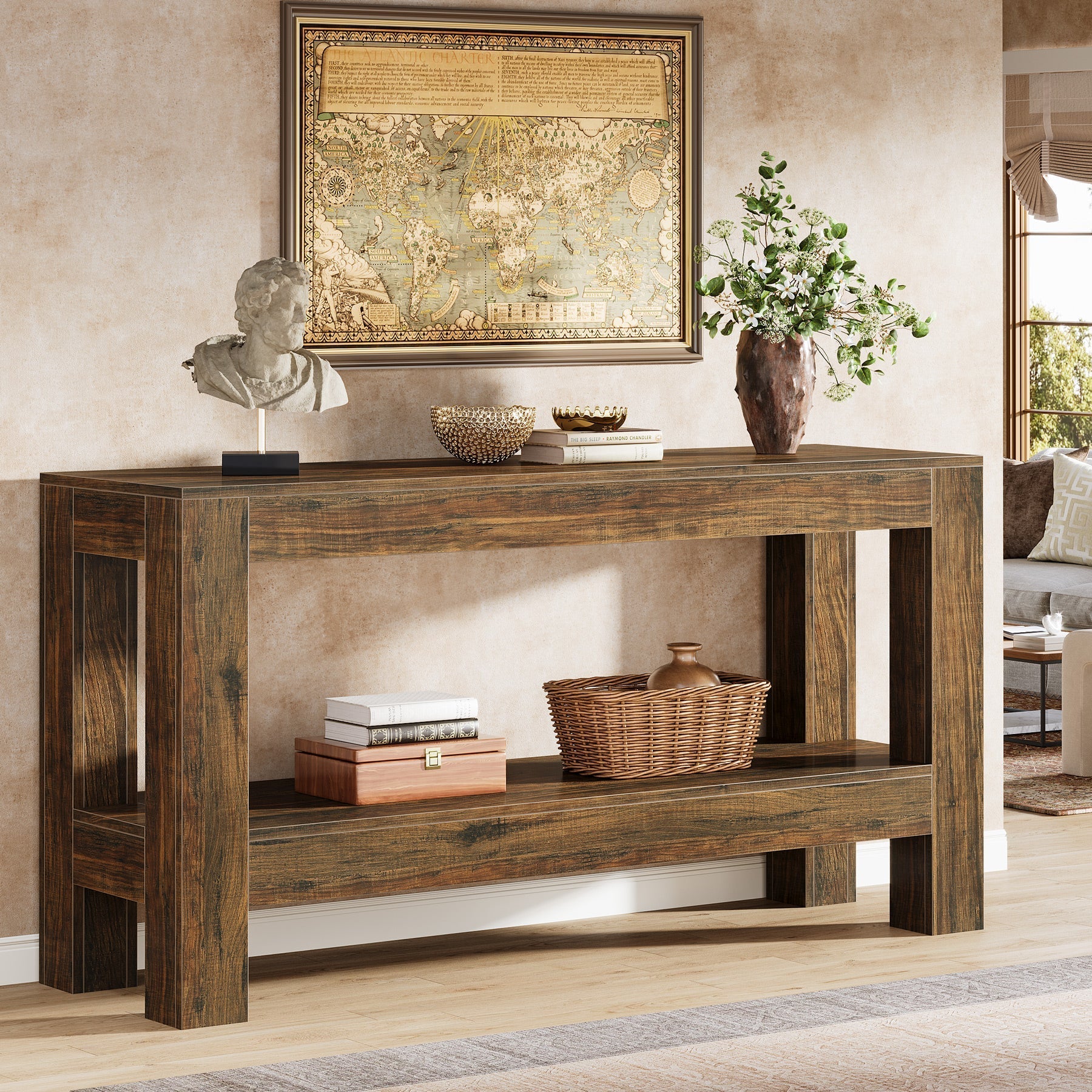 63" Console Table, Farmhouse 2 - Tier Entryway Table Sofa Table Tribesigns