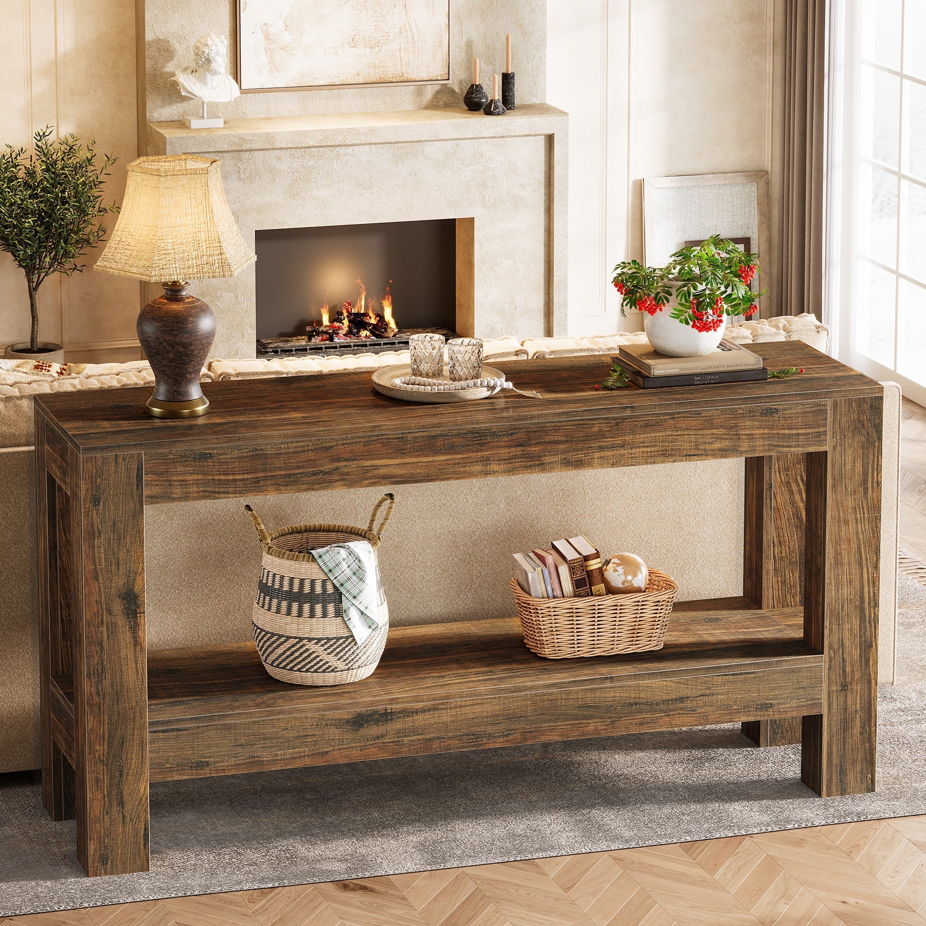 63" Console Table, Farmhouse 2 - Tier Entryway Table Sofa Table Tribesigns