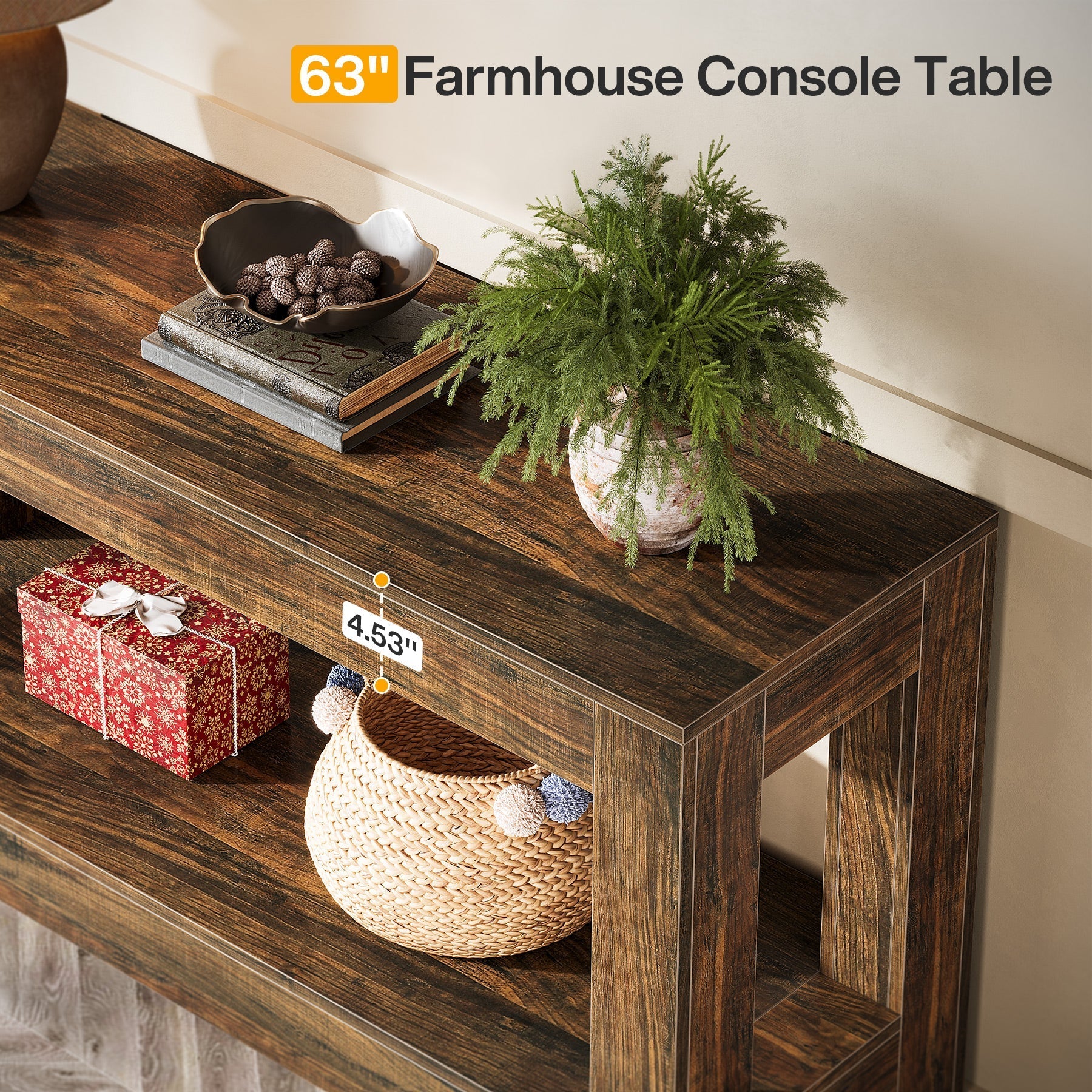 63" Console Table, Farmhouse 2 - Tier Entryway Table Sofa Table Tribesigns