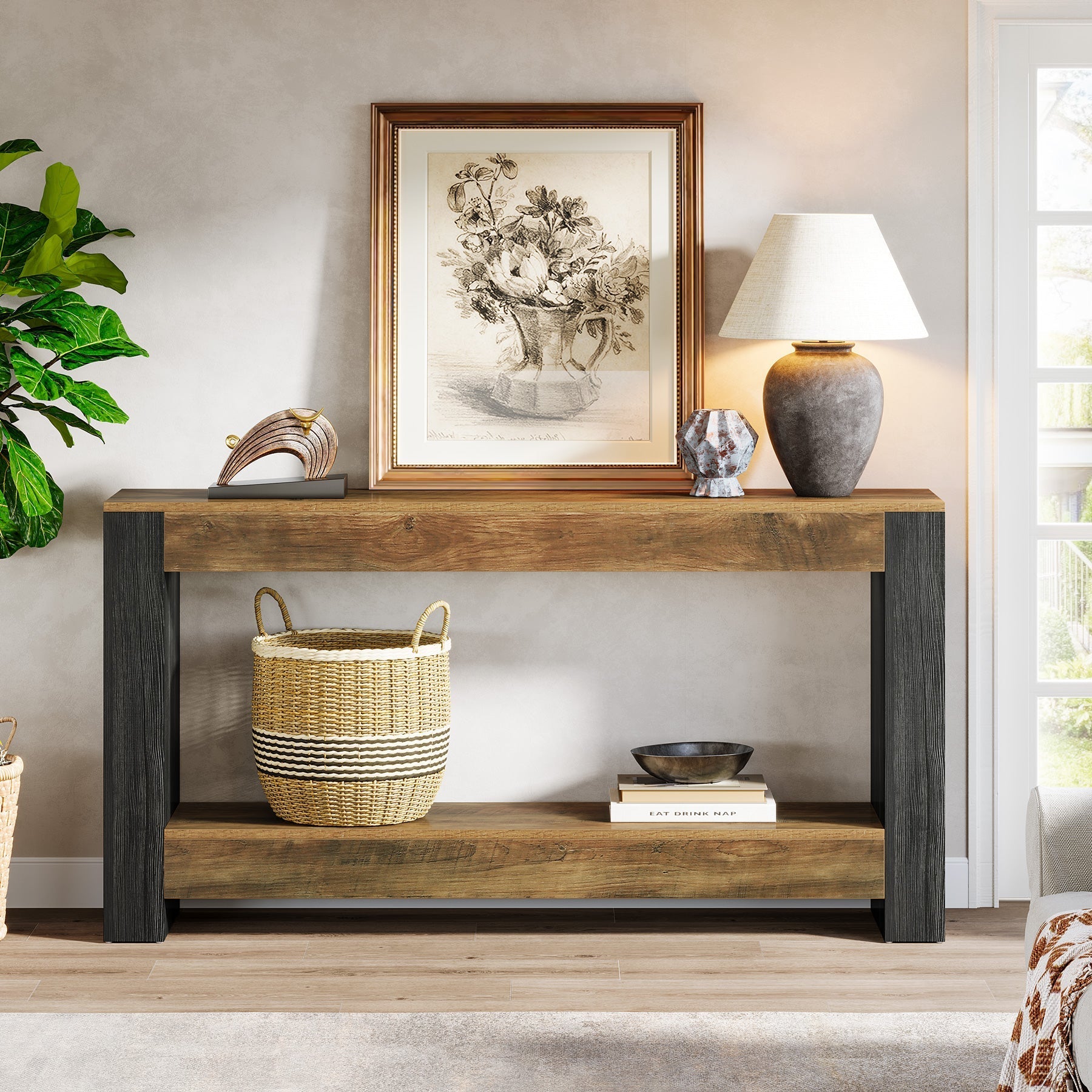 63" Console Table, Farmhouse Wood Sofa Table Behind Couch Tribesigns