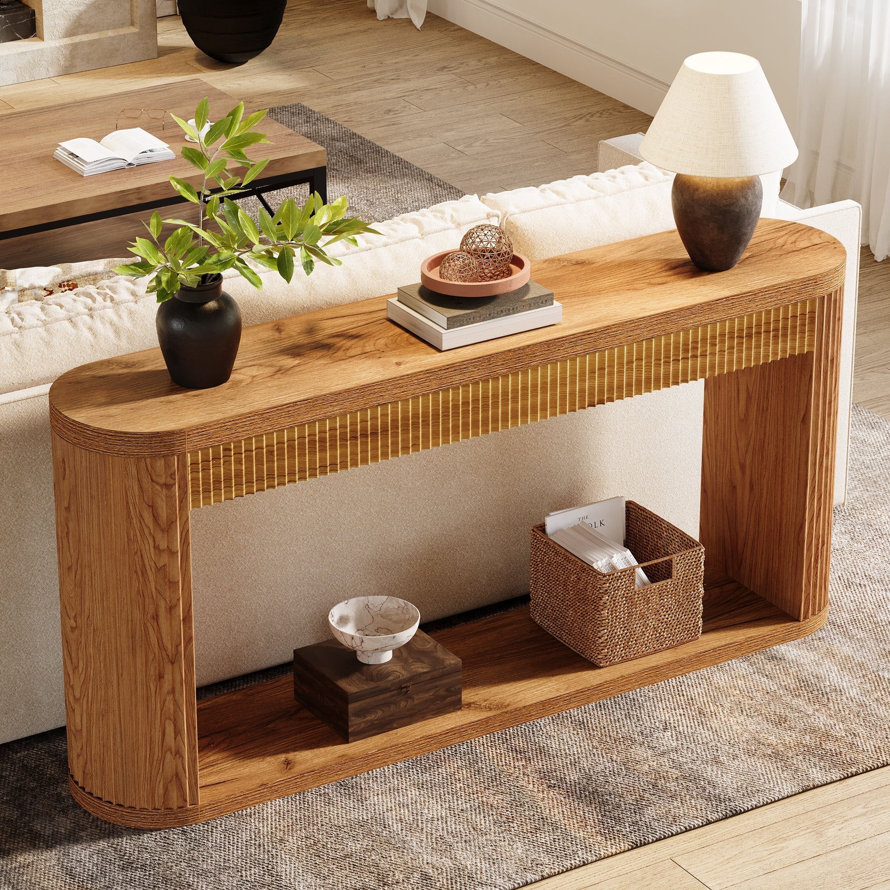 63" Console Table, Fluted Sofa Table Entryway Foyer Table Tribesigns
