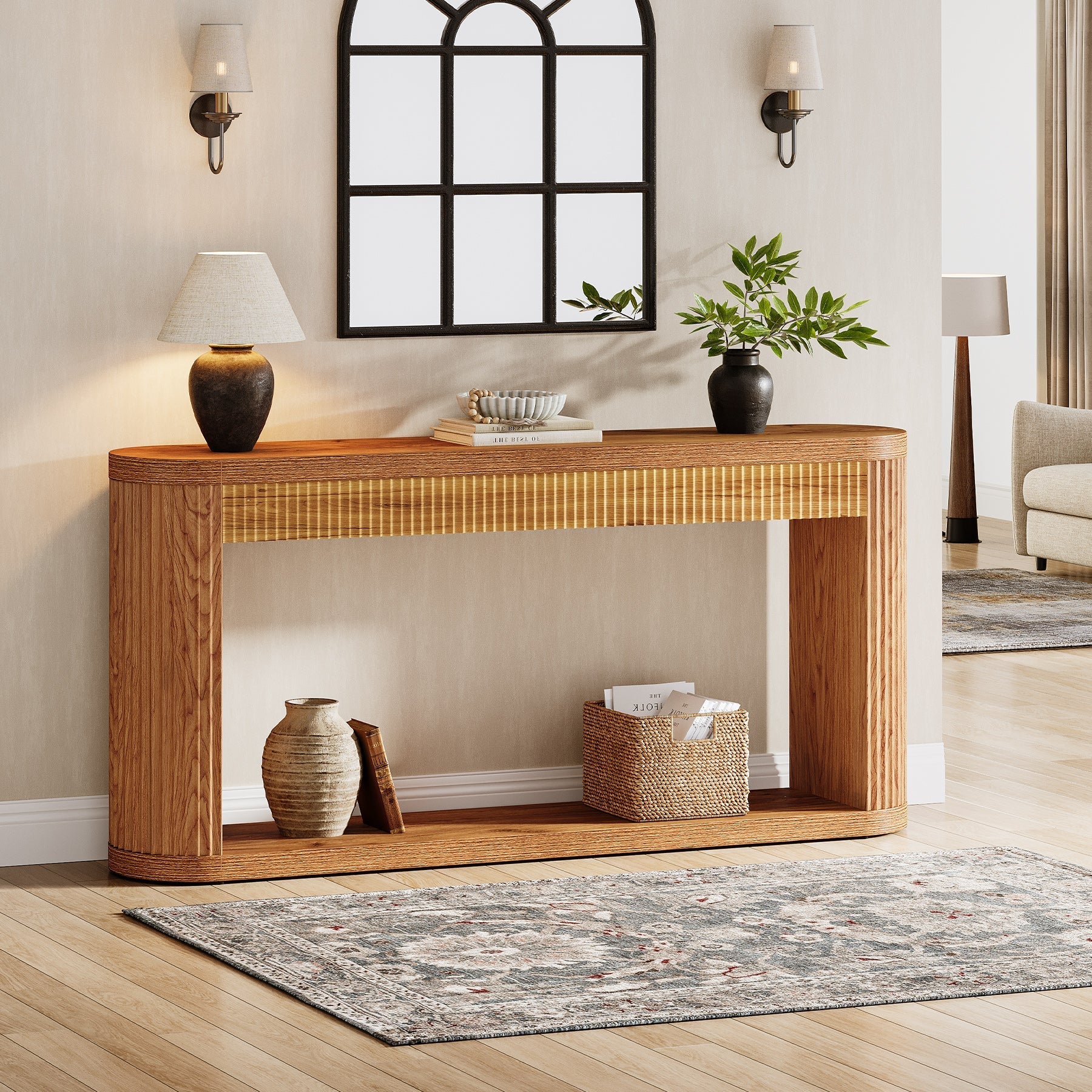 63" Console Table, Fluted Sofa Table Entryway Foyer Table Tribesigns