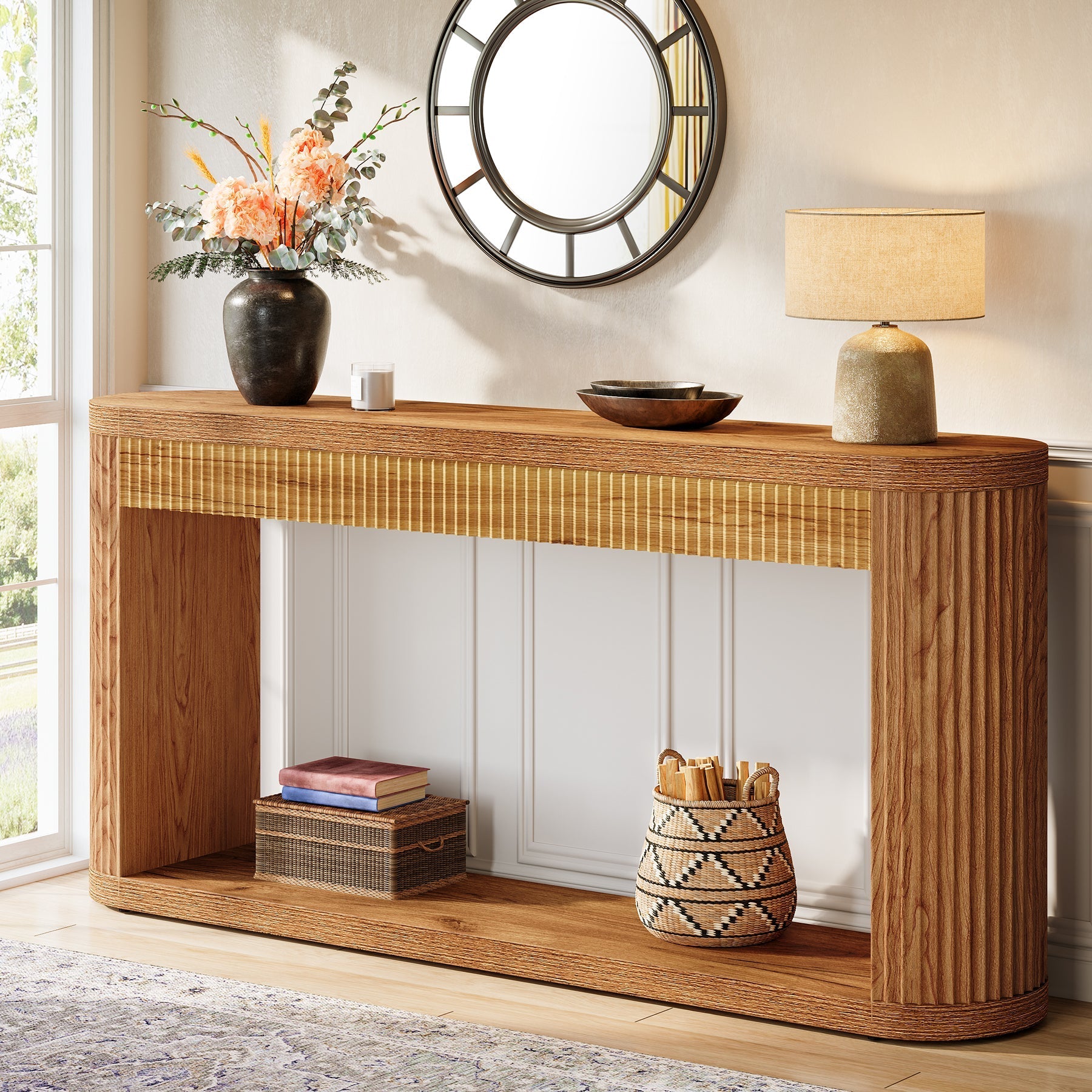 63" Console Table, Fluted Sofa Table Entryway Foyer Table Tribesigns