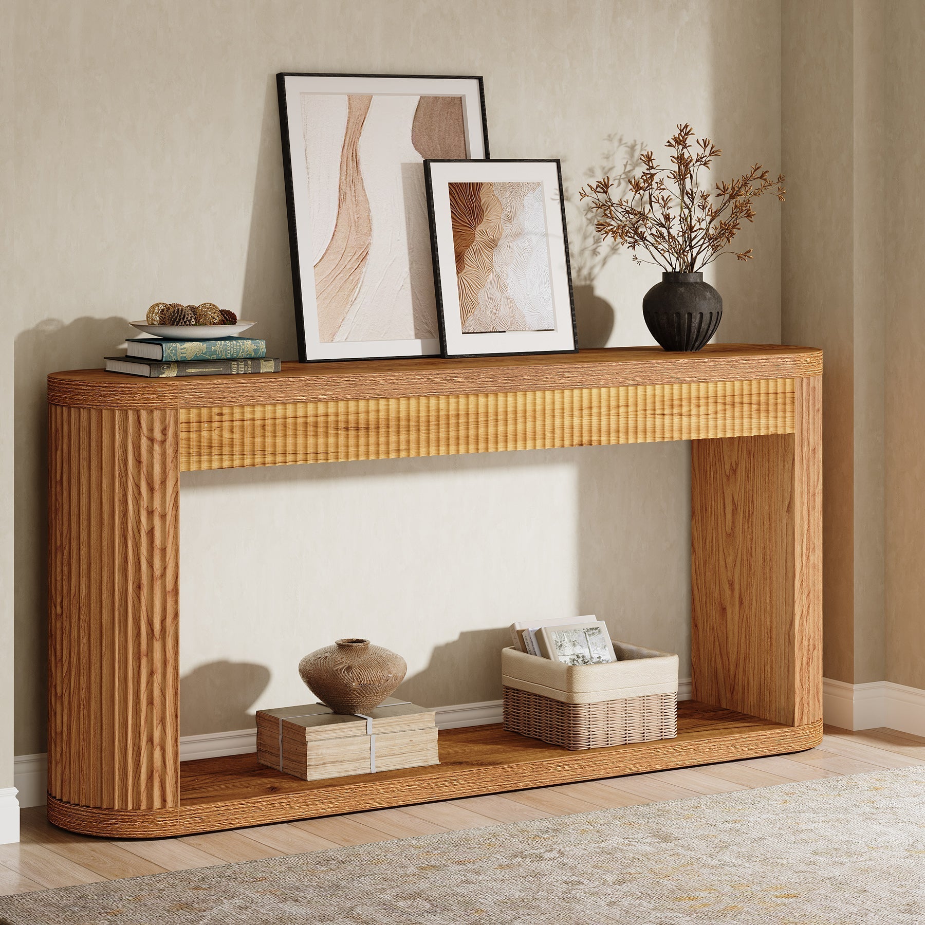 63" Console Table, Fluted Sofa Table Entryway Foyer Table Tribesigns