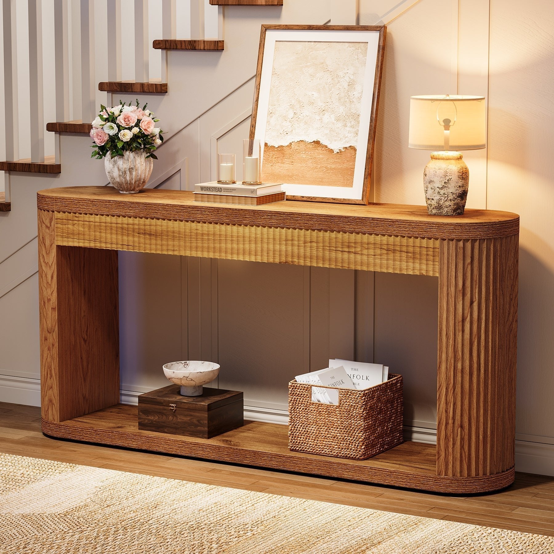 63" Console Table, Fluted Sofa Table Entryway Foyer Table Tribesigns