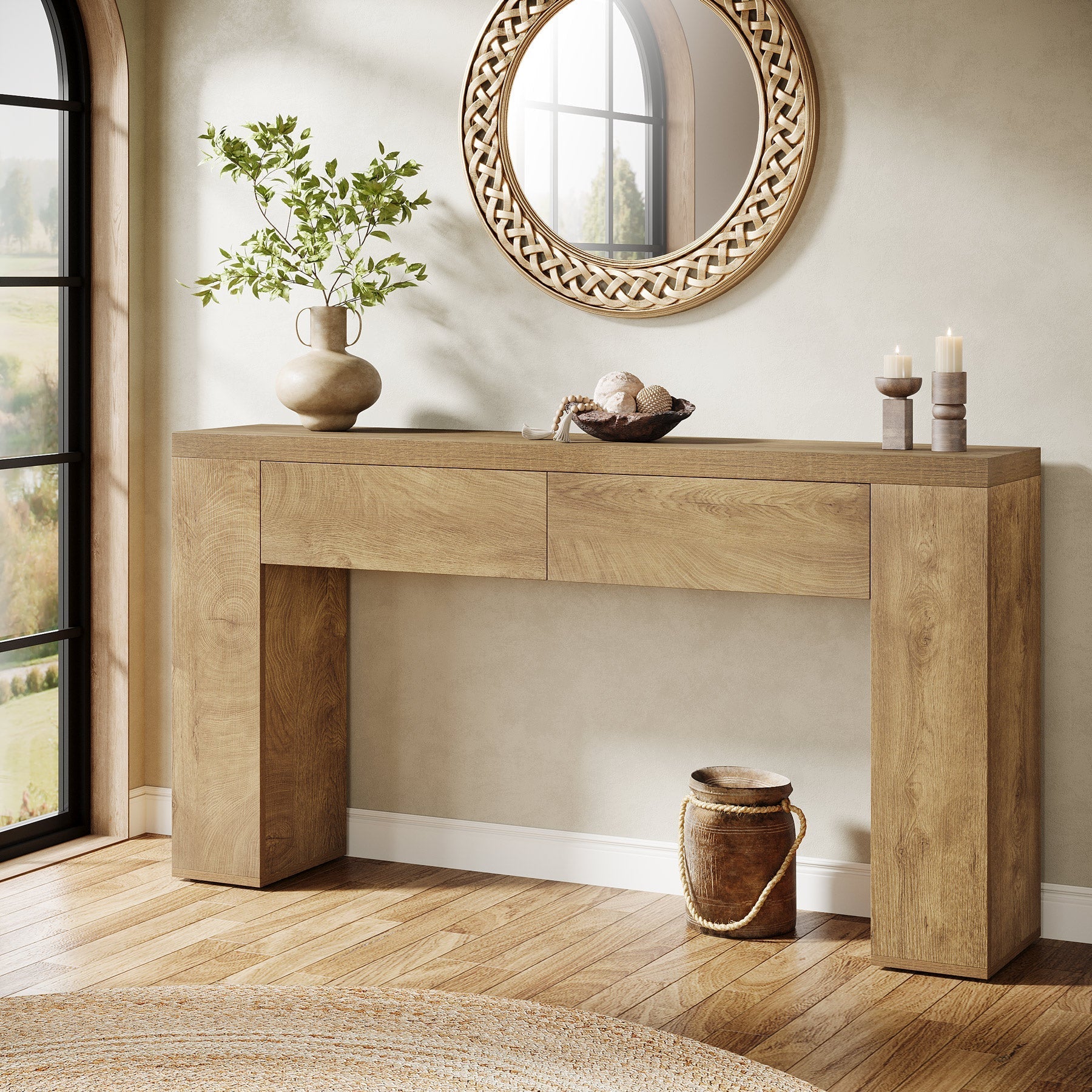 63" Console Table, Rustic Sofa Hallway Table with Drawers Tribesigns