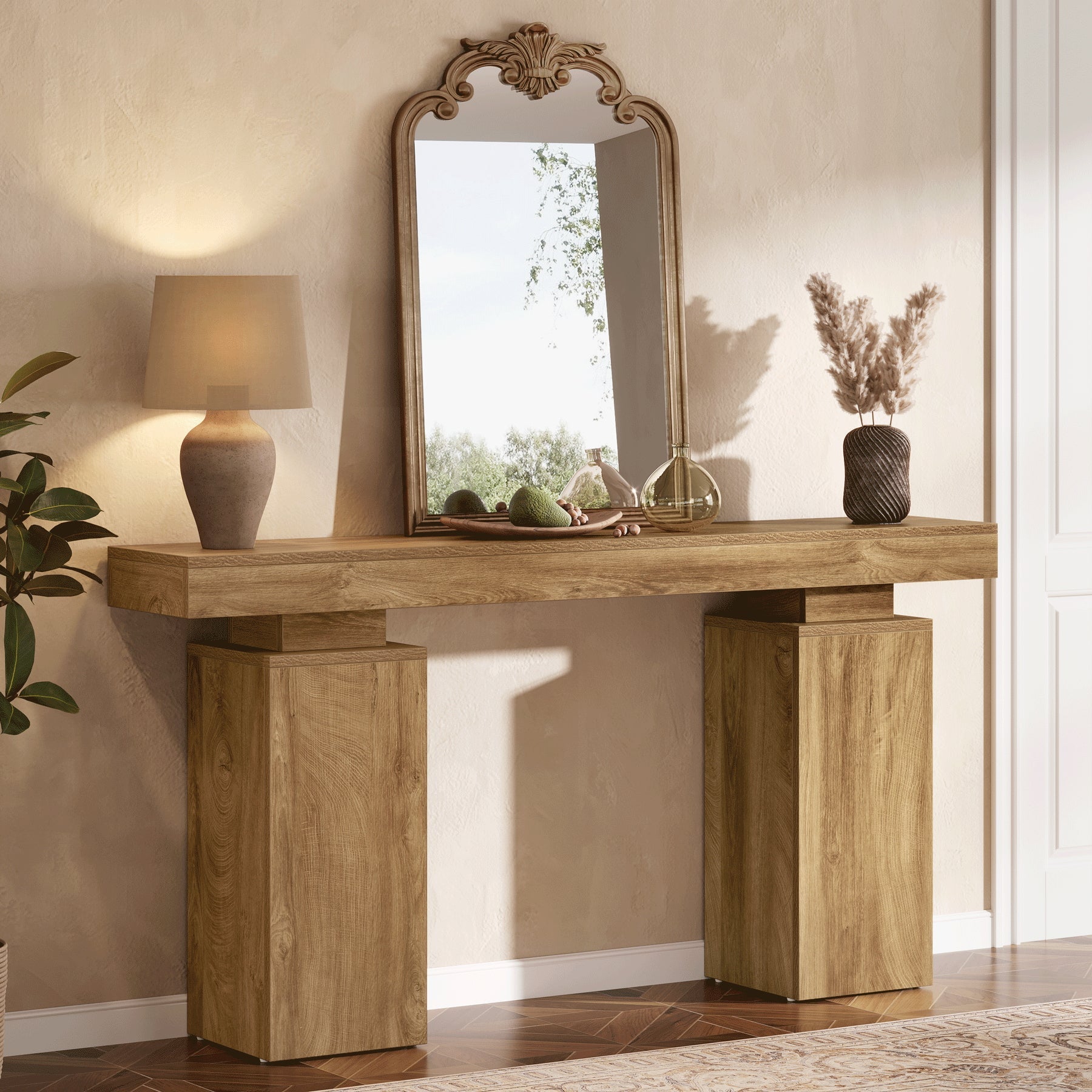 63" Console Table, Wooden Entryway Table Foyer Stand Tribesigns