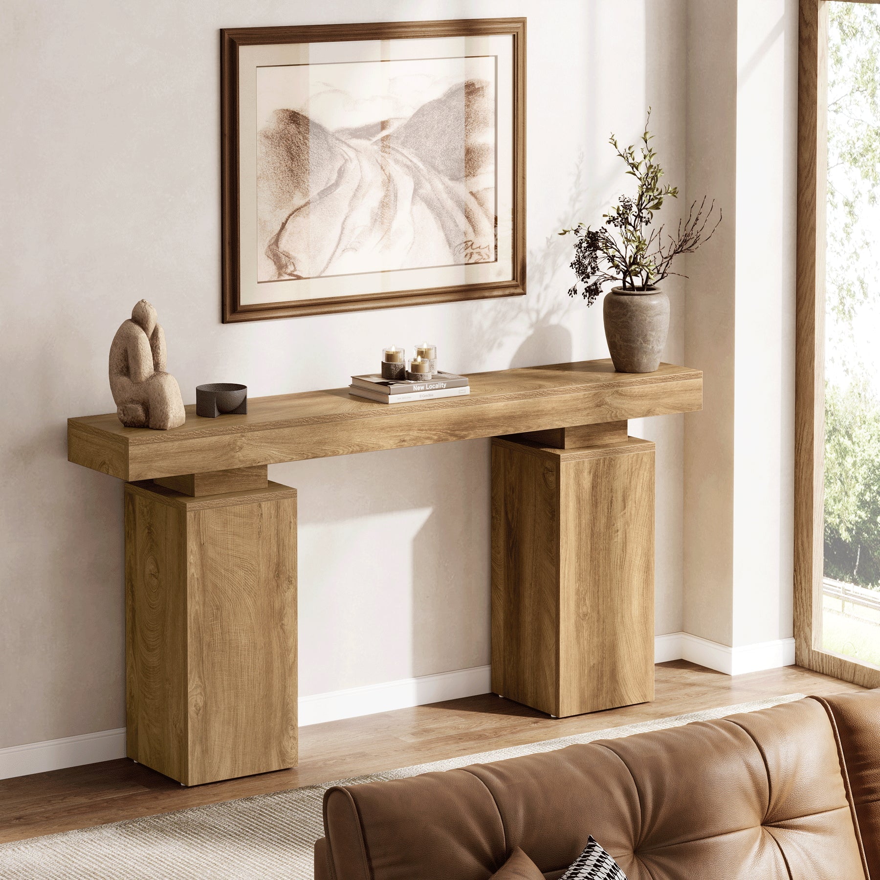 63" Console Table, Wooden Entryway Table Foyer Stand Tribesigns