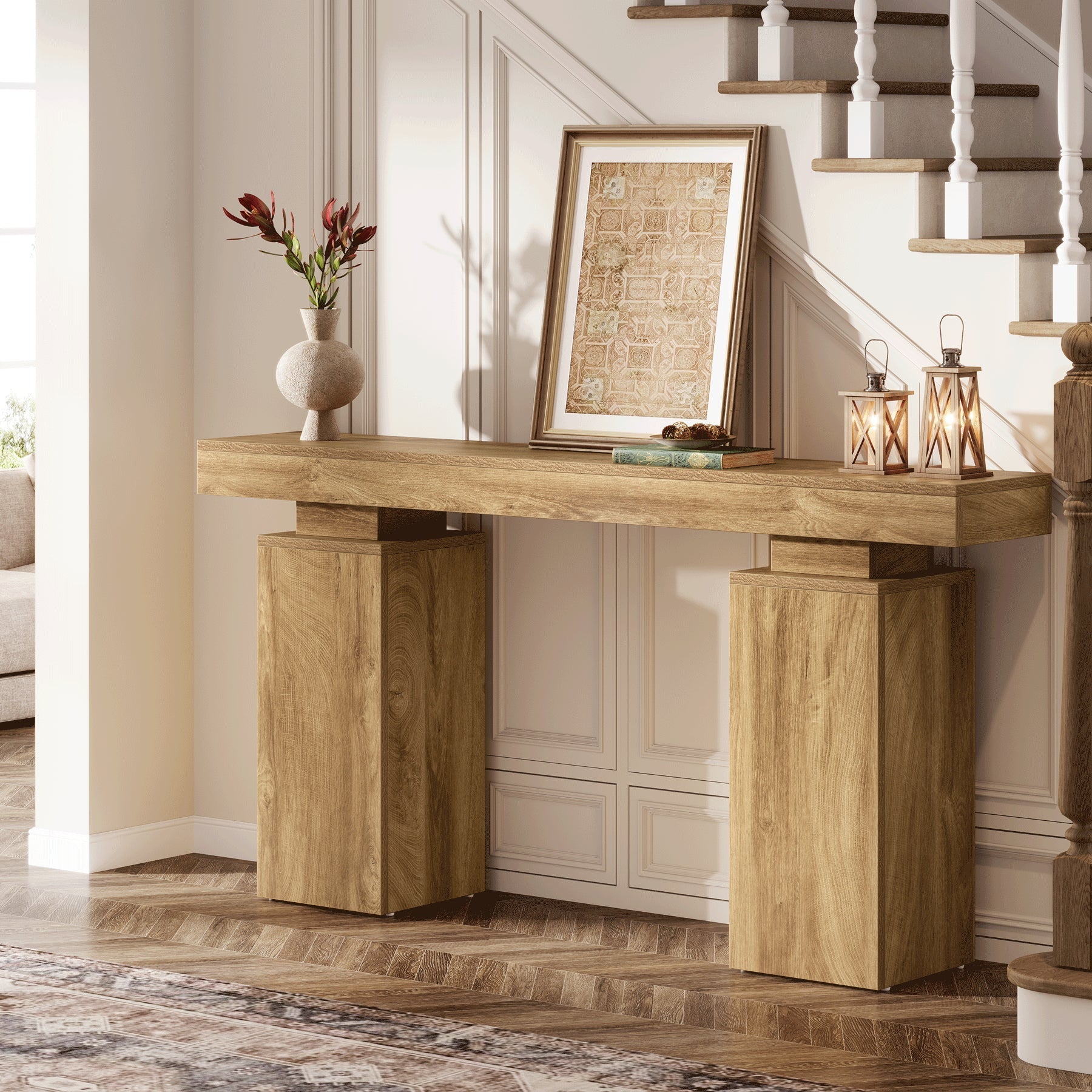 63" Console Table, Wooden Entryway Table Foyer Stand Tribesigns