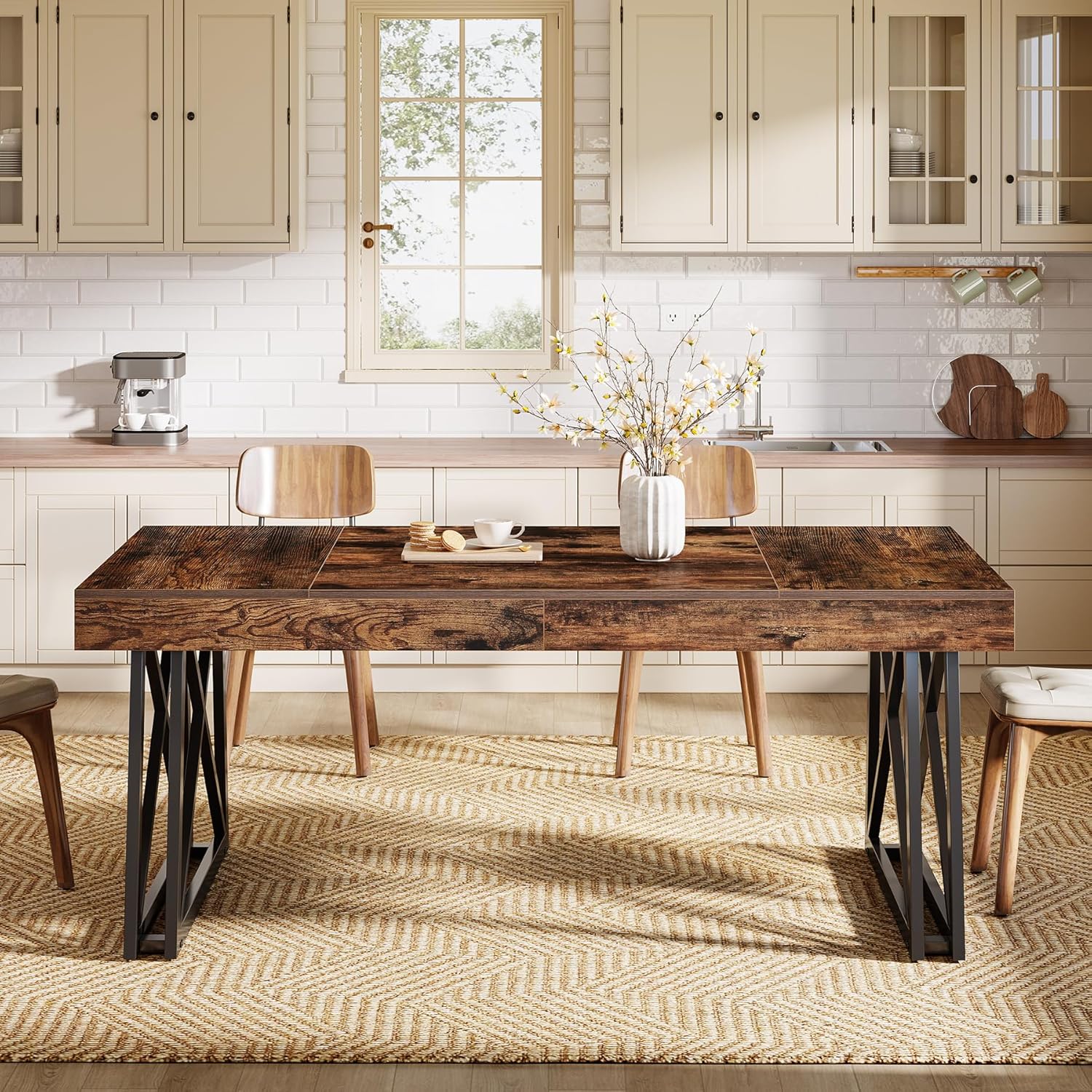 63" Dining Table, Farmhouse Kitchen Table with Sturdy Metal Legs for 4 - 6 Tribesigns