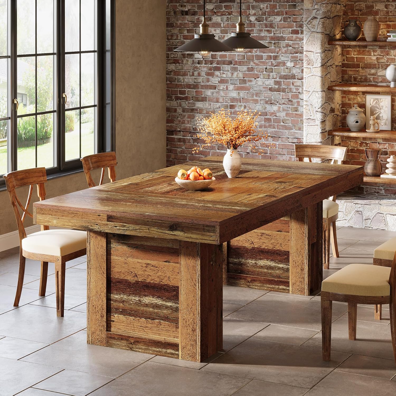 63" Dining Table, Rectangle Farmhouse Kitchen Dinner Table for 6 People Tribesigns