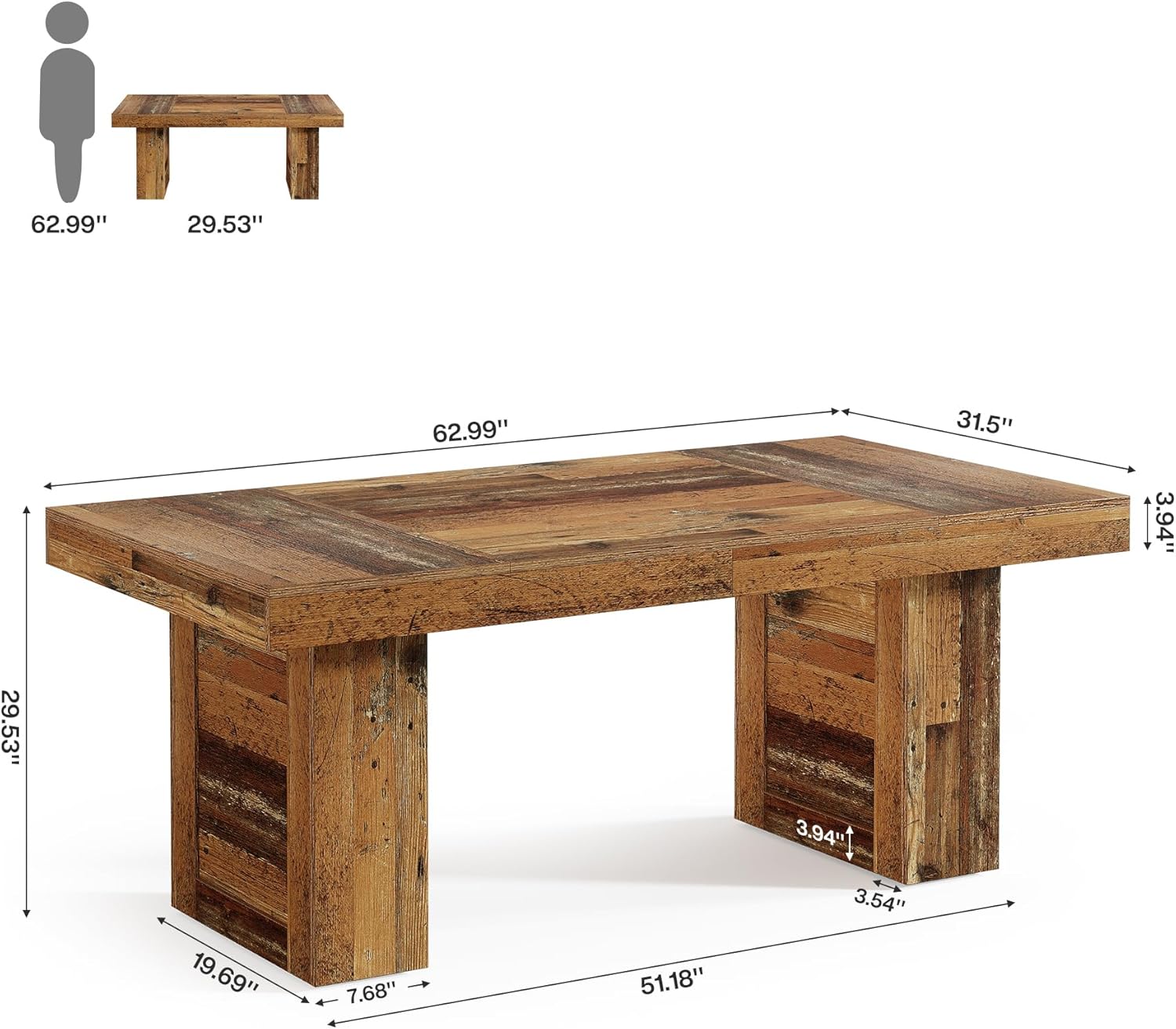 63" Dining Table, Rectangle Farmhouse Kitchen Dinner Table for 6 People Tribesigns