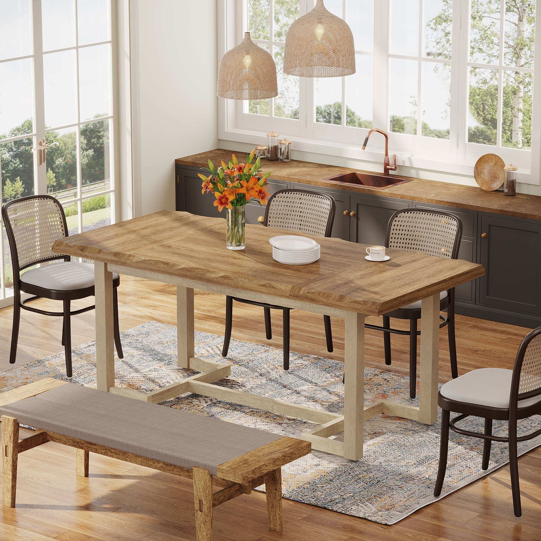 63" Dining Table, Rectangular Wood Kitchen Table for 4-6 Tribesigns