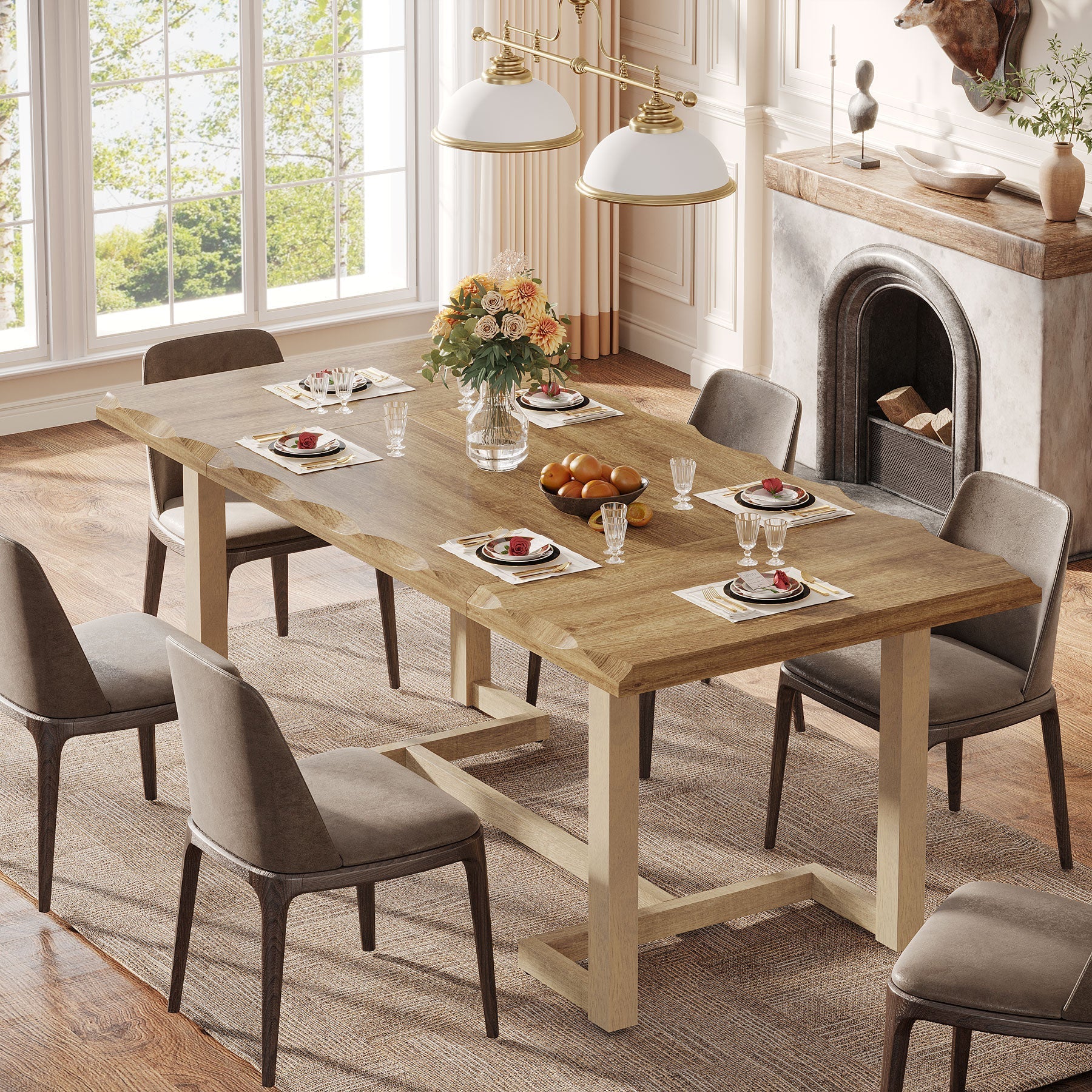 63" Dining Table, Rectangular Wood Kitchen Table for 4-6 Tribesigns