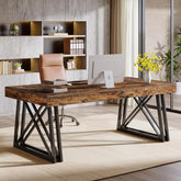 63" Executive Desk, Farmhouse Office Computer Desk with X - Shaped Legs Tribesigns 3