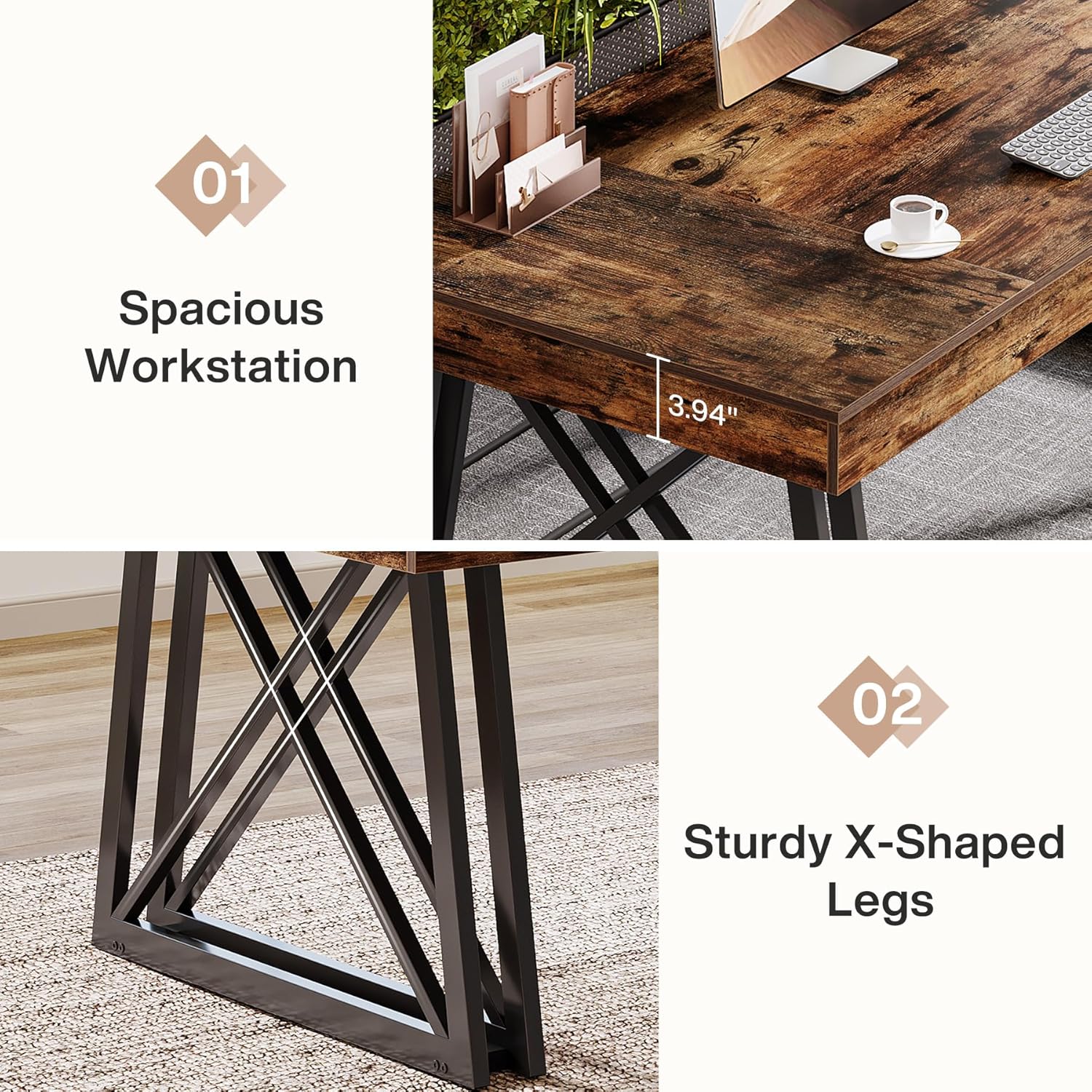 63" Executive Desk, Farmhouse Office Computer Desk with X - Shaped Legs Tribesigns