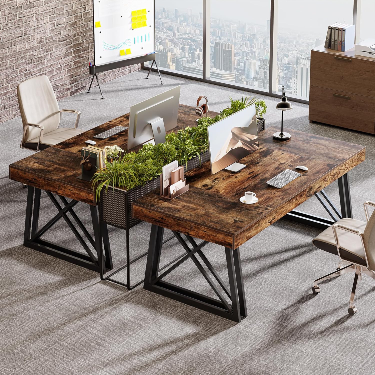 63" Executive Desk, Farmhouse Office Computer Desk with X - Shaped Legs Tribesigns