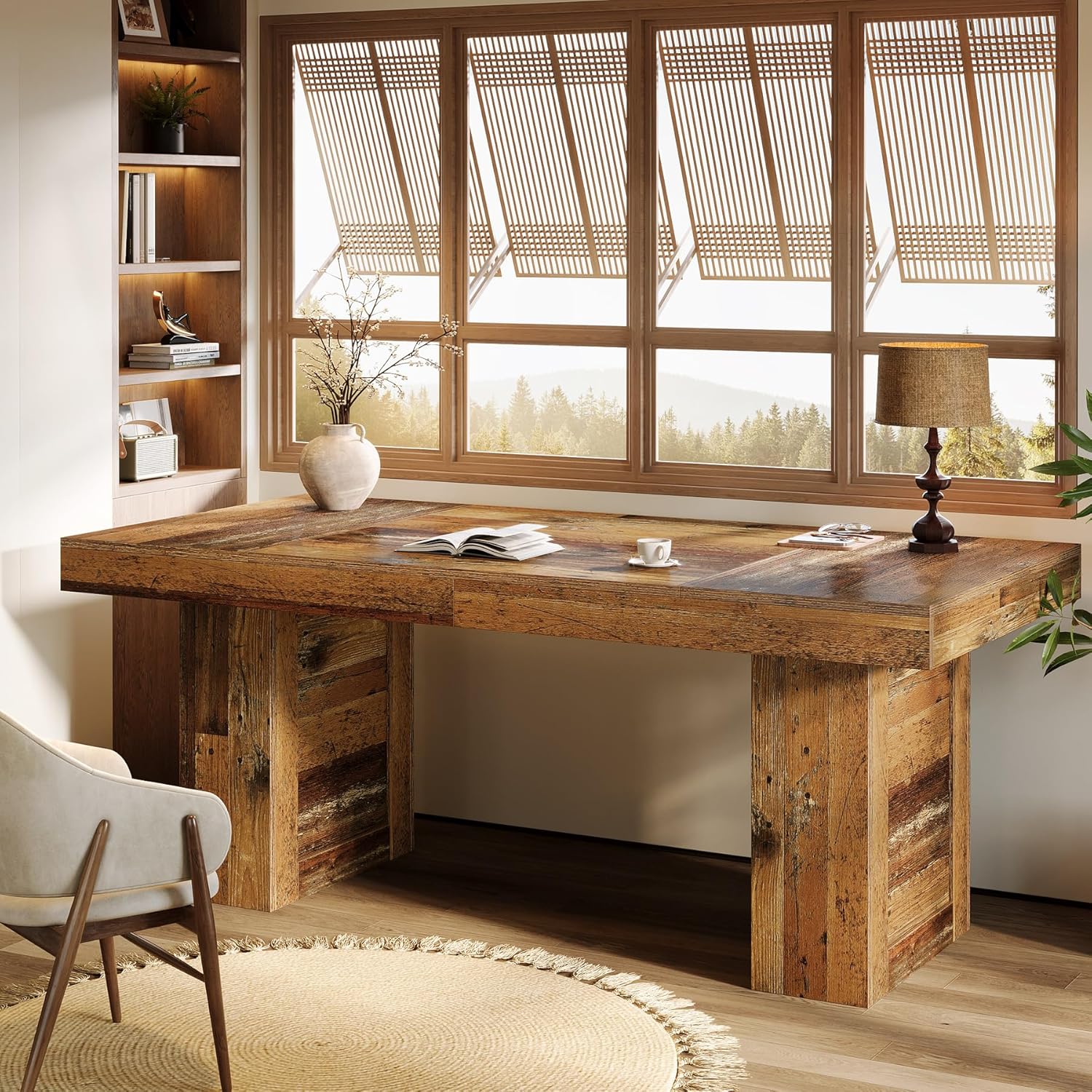 63" Executive Desk, Large Wooden Office Computer Desk with Heavy Duty Legs Tribesigns