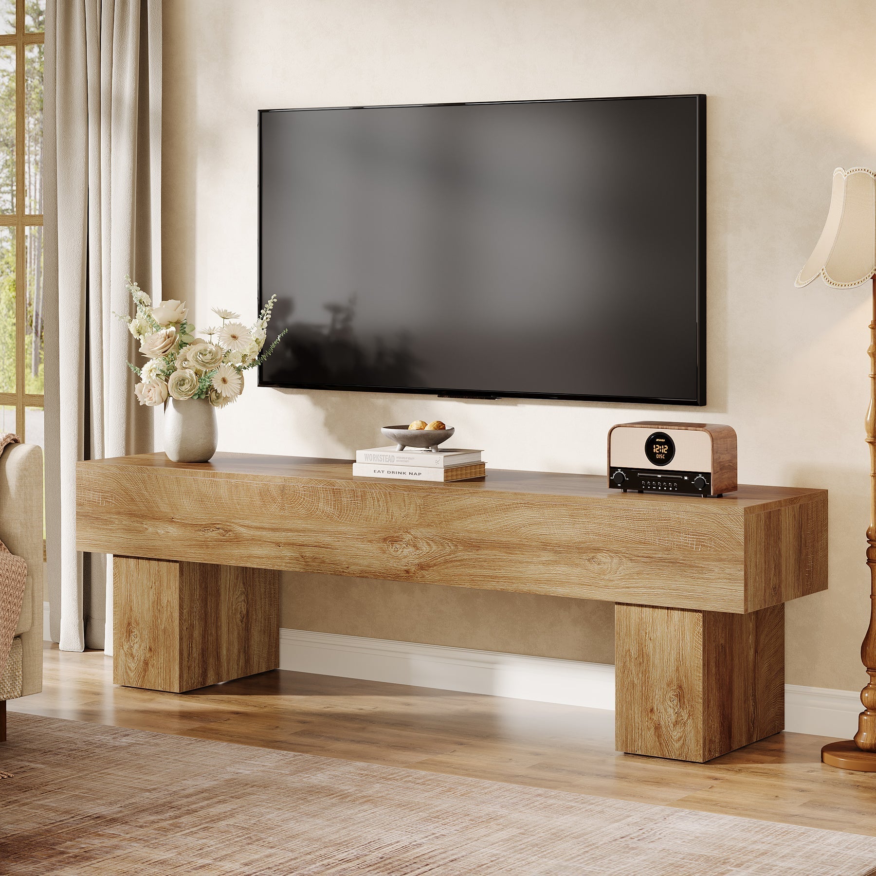 63" Farmhouse TV Stand, Media Console Table Entertainment Center Tribesigns