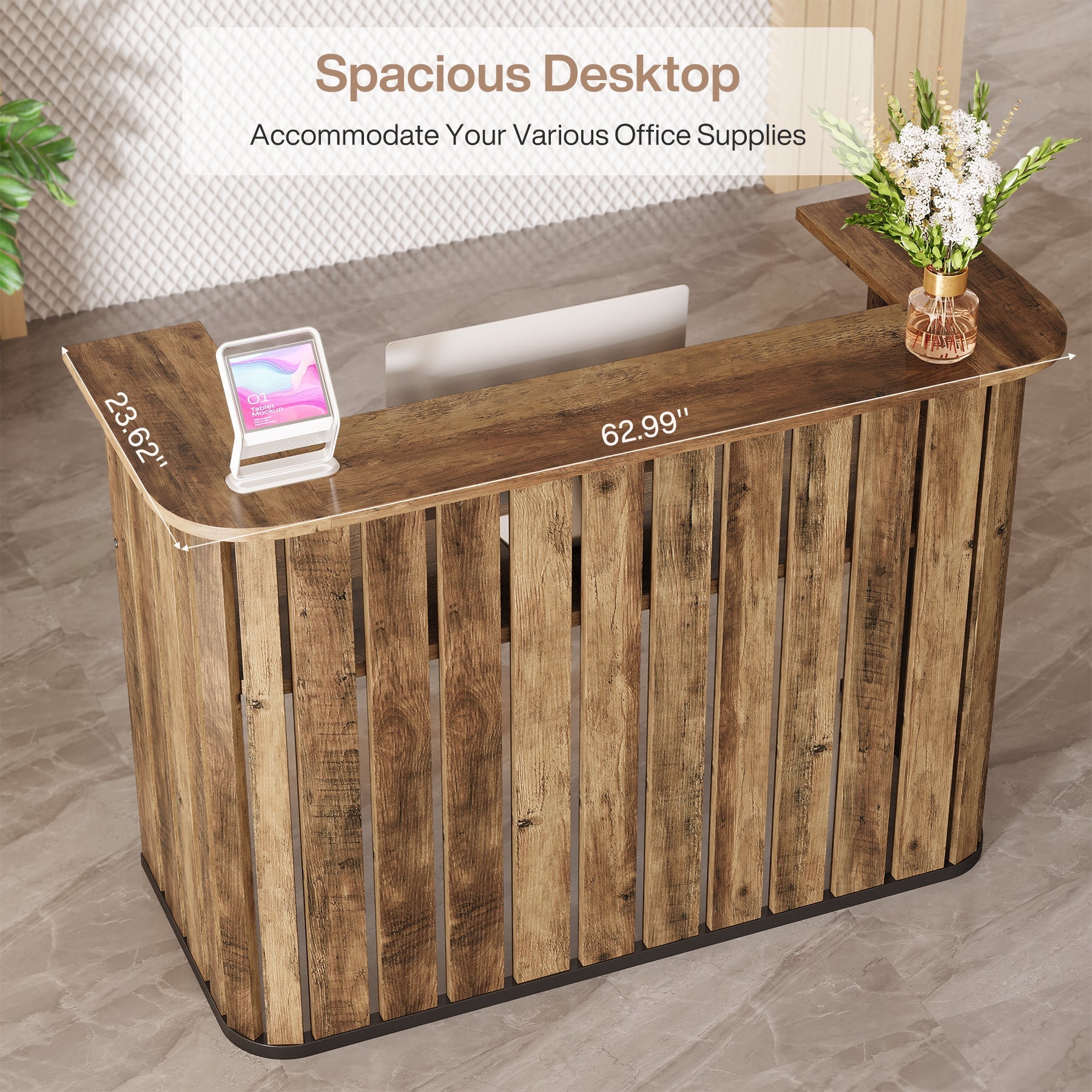 63" Reception Desk, U - Shaped Front Desk with Counter Tribesigns