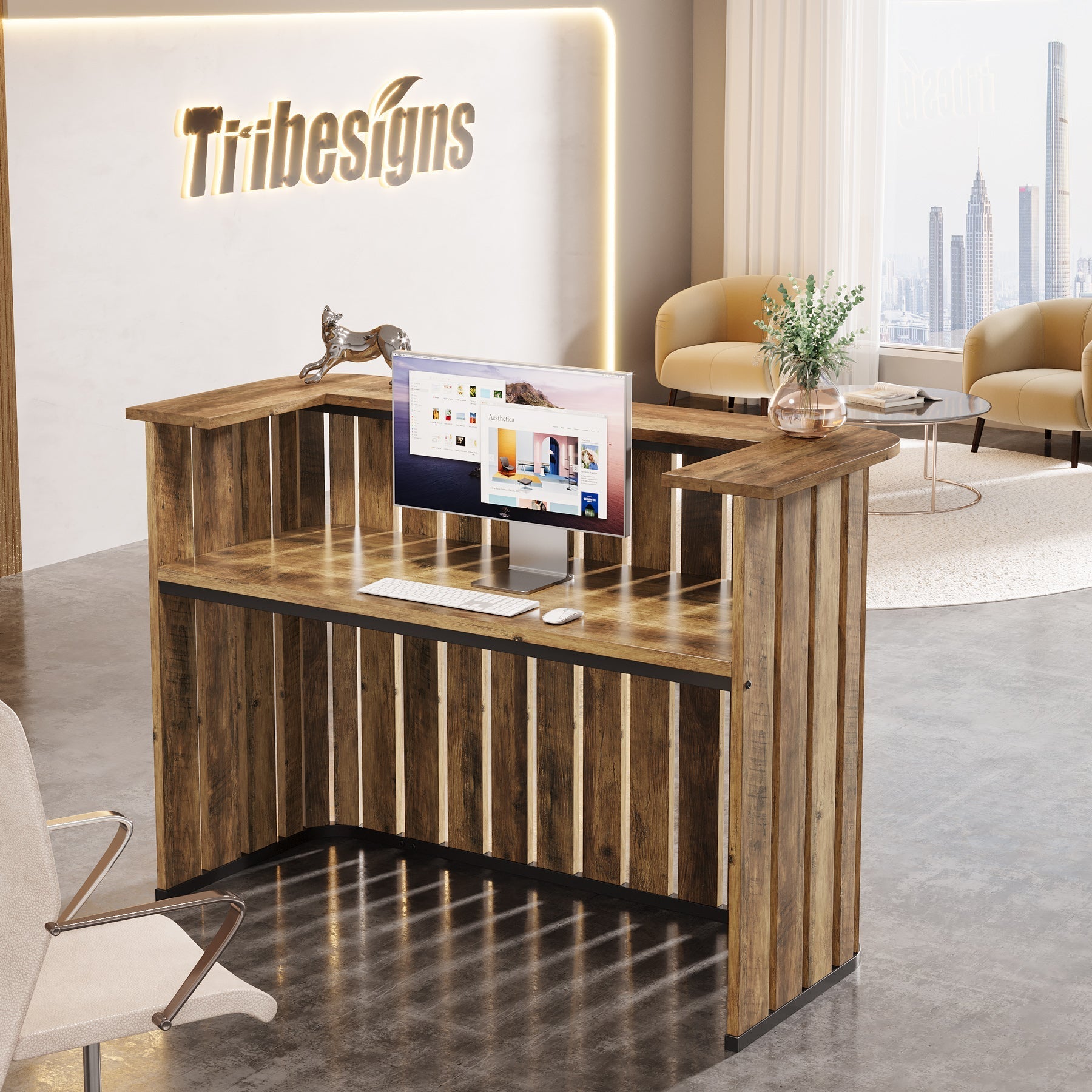 63" Reception Desk, U - Shaped Front Desk with Counter Tribesigns