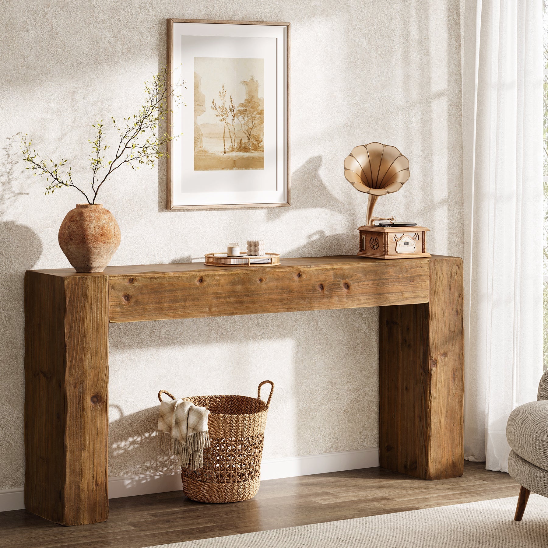 63" Wood Console Table, Farmhouse Sofa Table Entryway Table Tribesigns