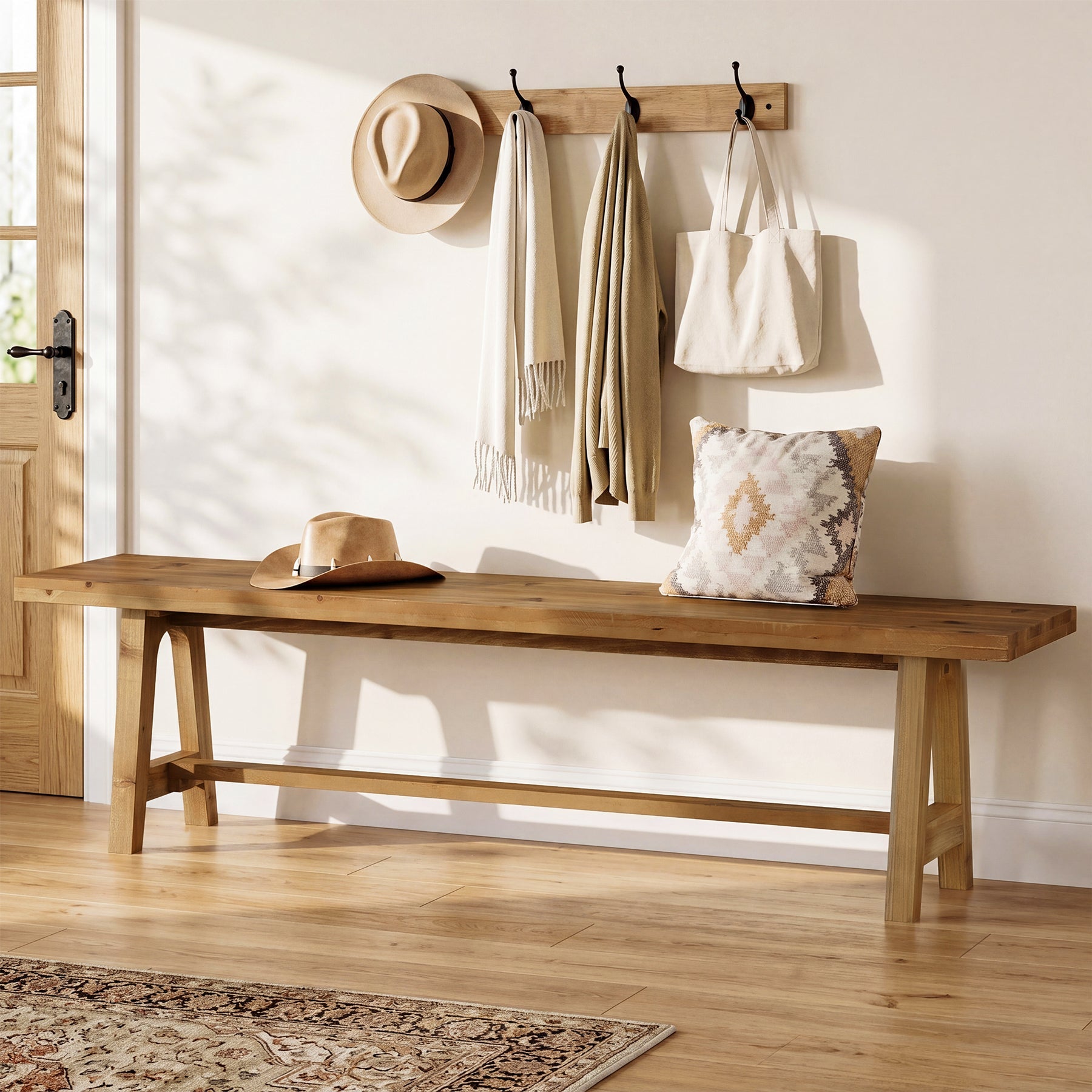 63" Solid Wood Entryway Bench,, Narrow Shoe Bench for Hallway, Mudroom