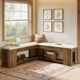 L-Shaped Corner Bench, Farmhouse Dining Bench with Removable Seat Cushion 3
