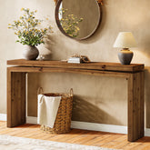 63" Solid Wood Farmhouse Console Table with 2-Tier Shelf, Long Sofa Table for Entryway, Living Room, or Behind Couch 3
