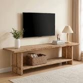 71" Solid Wood TV Stand for Up to 85" TV, Farmhouse Entertainment Center with Storage Shelf 3