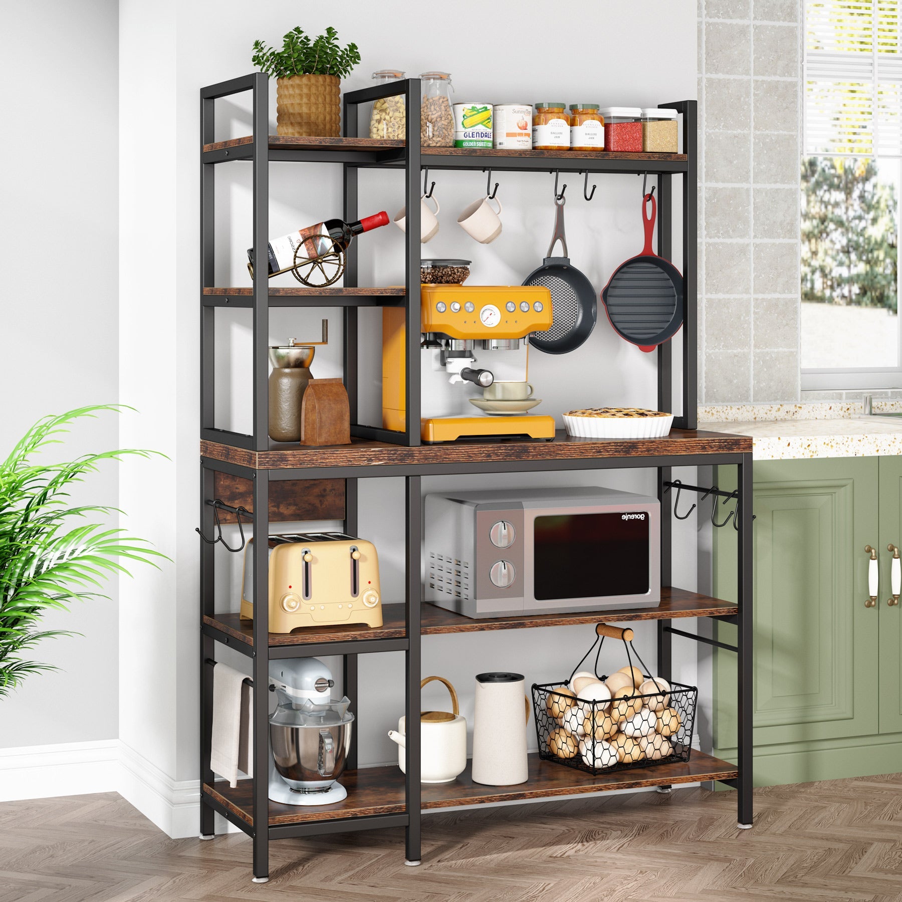Kitchen Baker's Rack, 5-Tier Utility Storage Shelf with Hutch Tribesigns