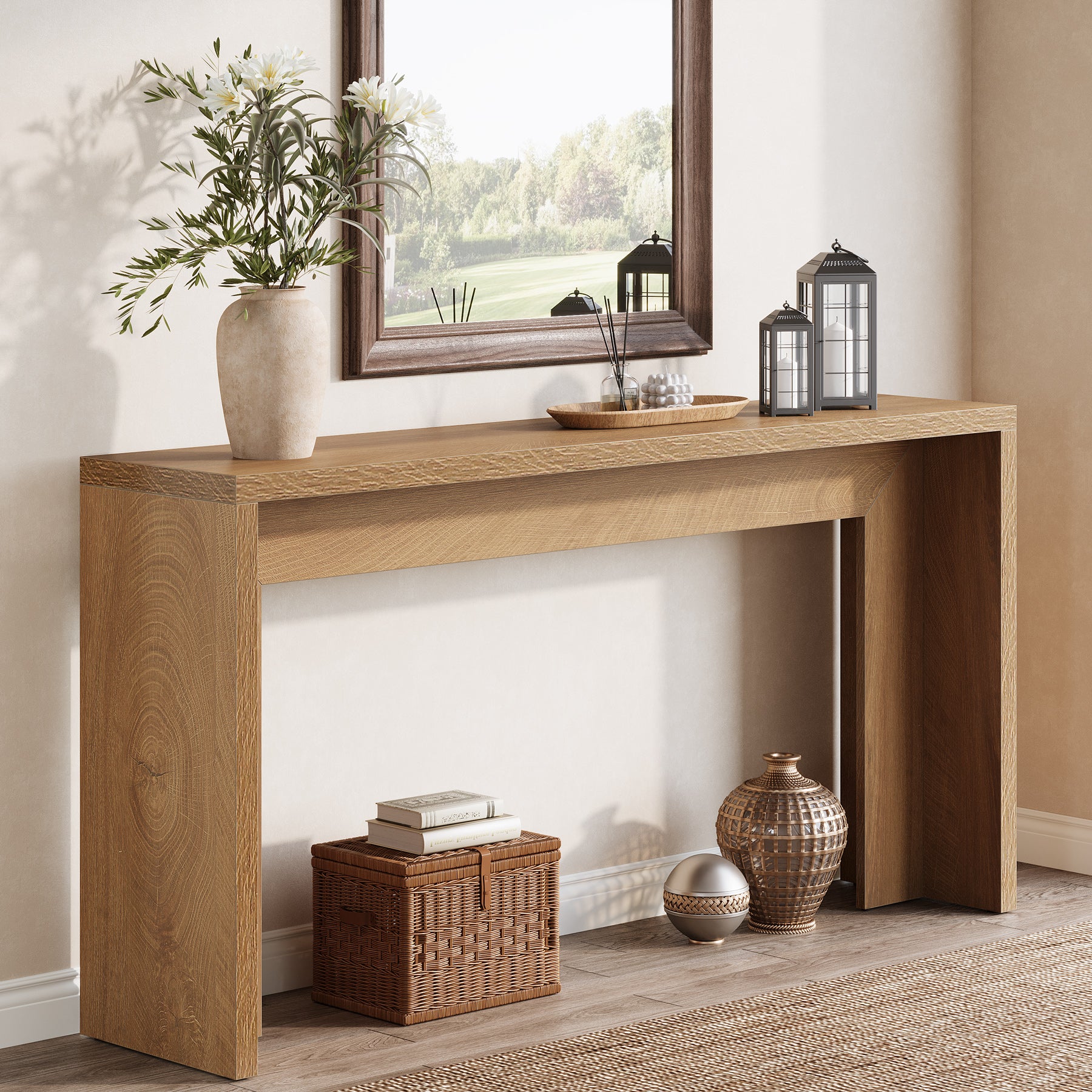 55" Farmhouse Console Table, Narrow Entryway Sofa Table for Living Room