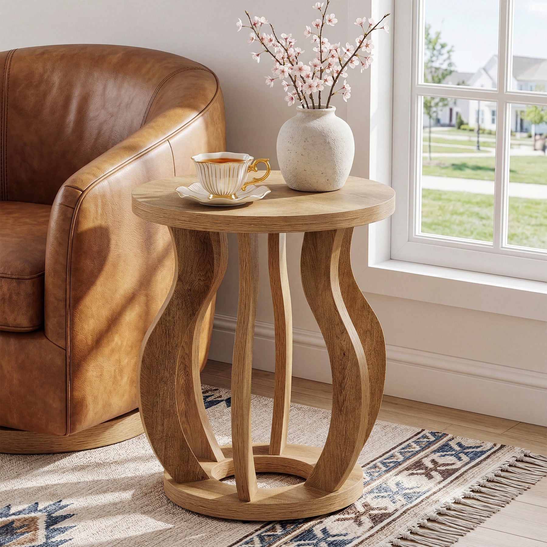 19.69" Round End Table, Curved Side Table Nightstand for Small Spaces