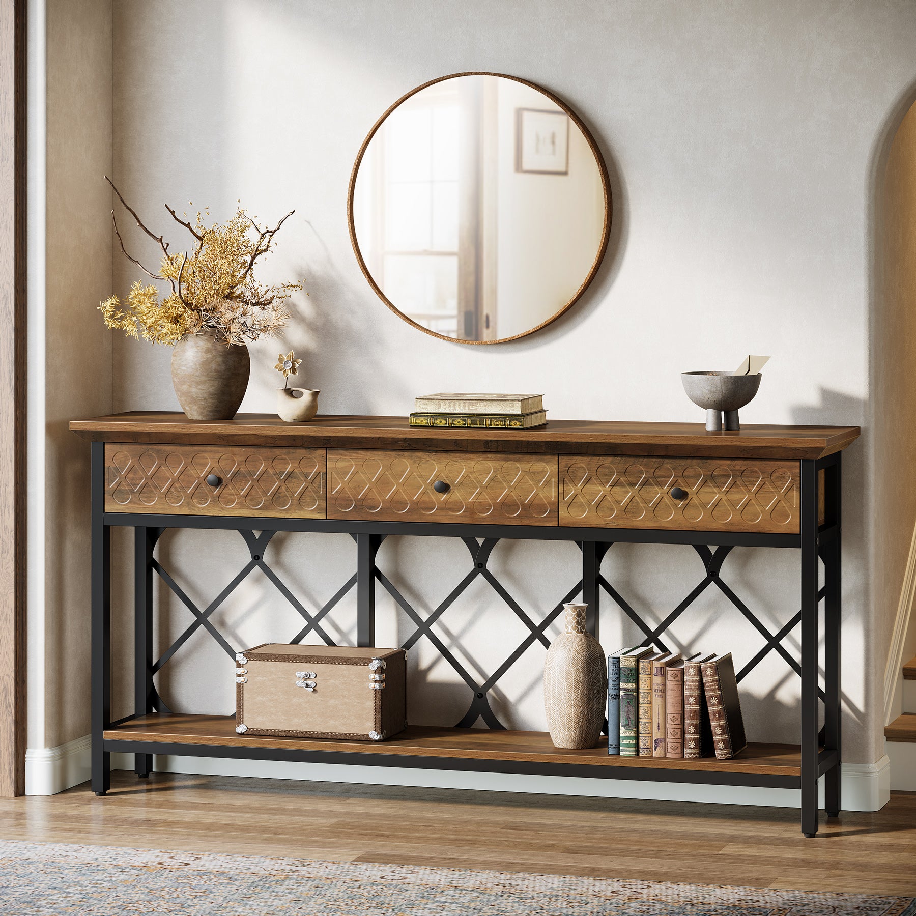 70.9" Console Table, 2-Tier Entryway Sofa Table with 3 Drawers for Hallway