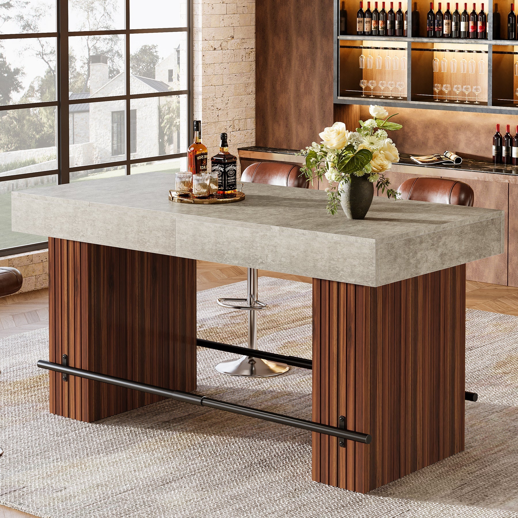 63" Bar Table, Industrial Counter Height Pub Dining Table