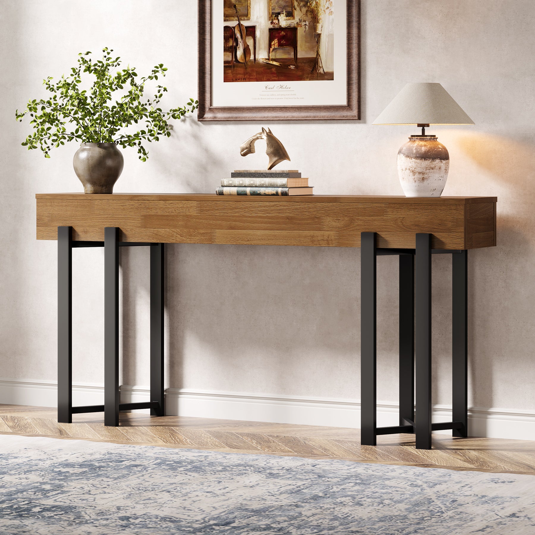63" Console Table, Farmhouse Sofa Table with Metal Frame for Entryway
