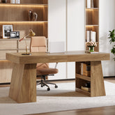 55" Executive Desk with Drawer, Farmhouse Computer Desk with Storage Shelves for Home Office 3