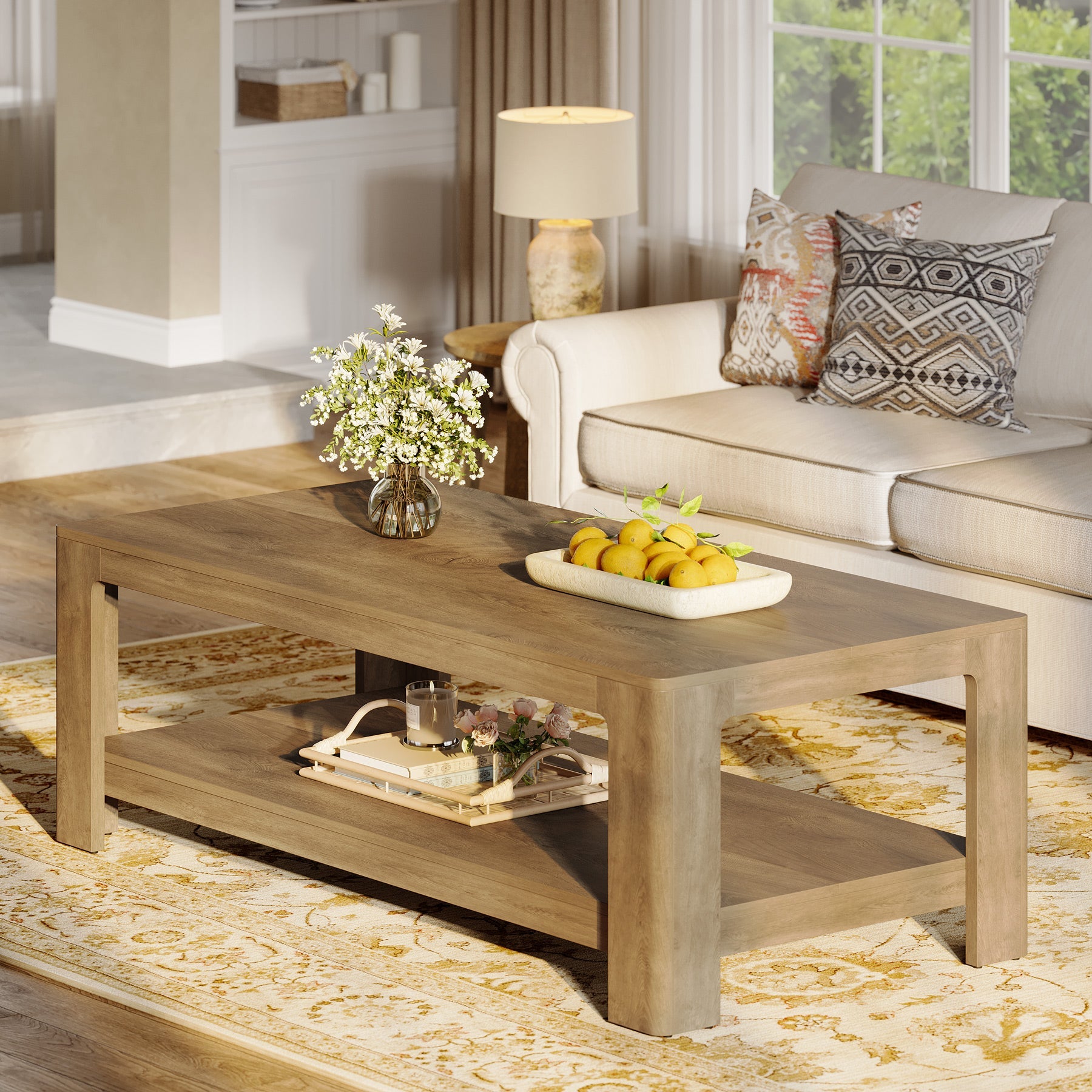 47.24" Coffee Table with 2-Tier Storage, Rectangular Center Table for Living Room