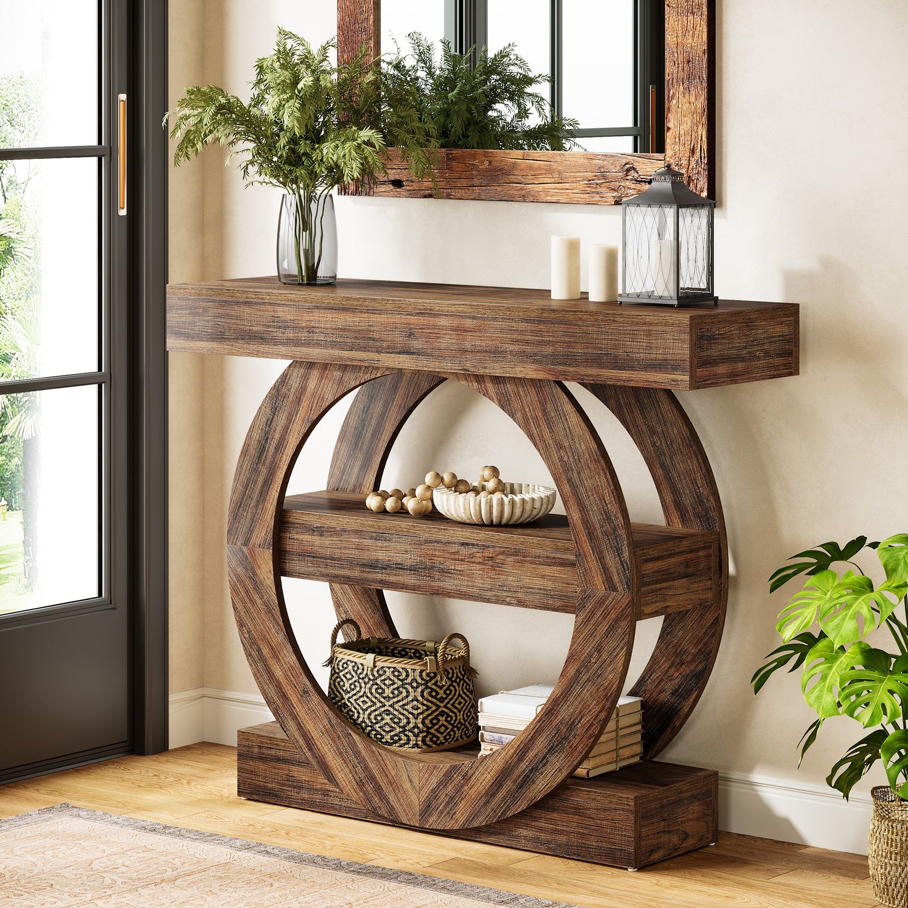 41.3" Console Table, 3-Tier Sofa Table Behind Couch with Circle Base