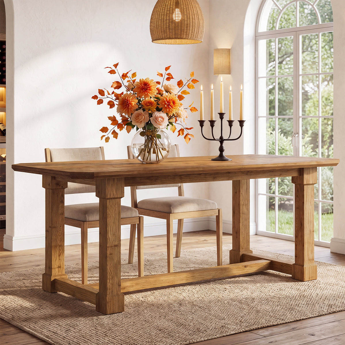 63" Solid Wood Dining Table for 4–6, Rectangular Kitchen Table with Heavy-Duty Legs