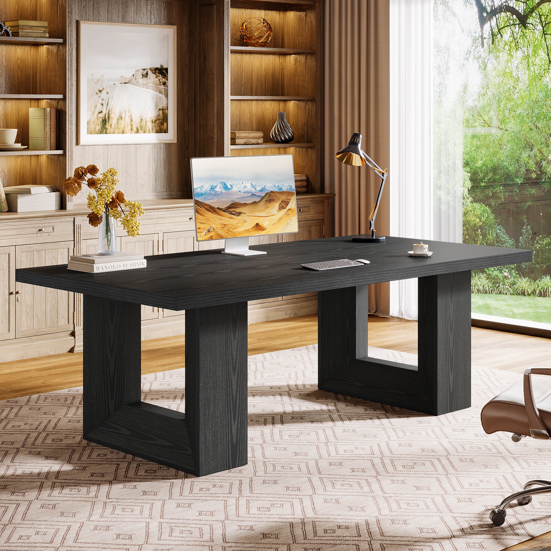 62.99" Home Office Desk, Farmhouse Executive Desk Computer Table for Office