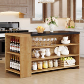 55" Kitchen Island with Storage, Farmhouse Coffee Bar Table with 5 Shelves 3