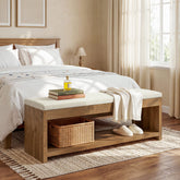 Upholstered End of Bed Bench, 55" Wooden Storage Bench with Shoe Rack 3