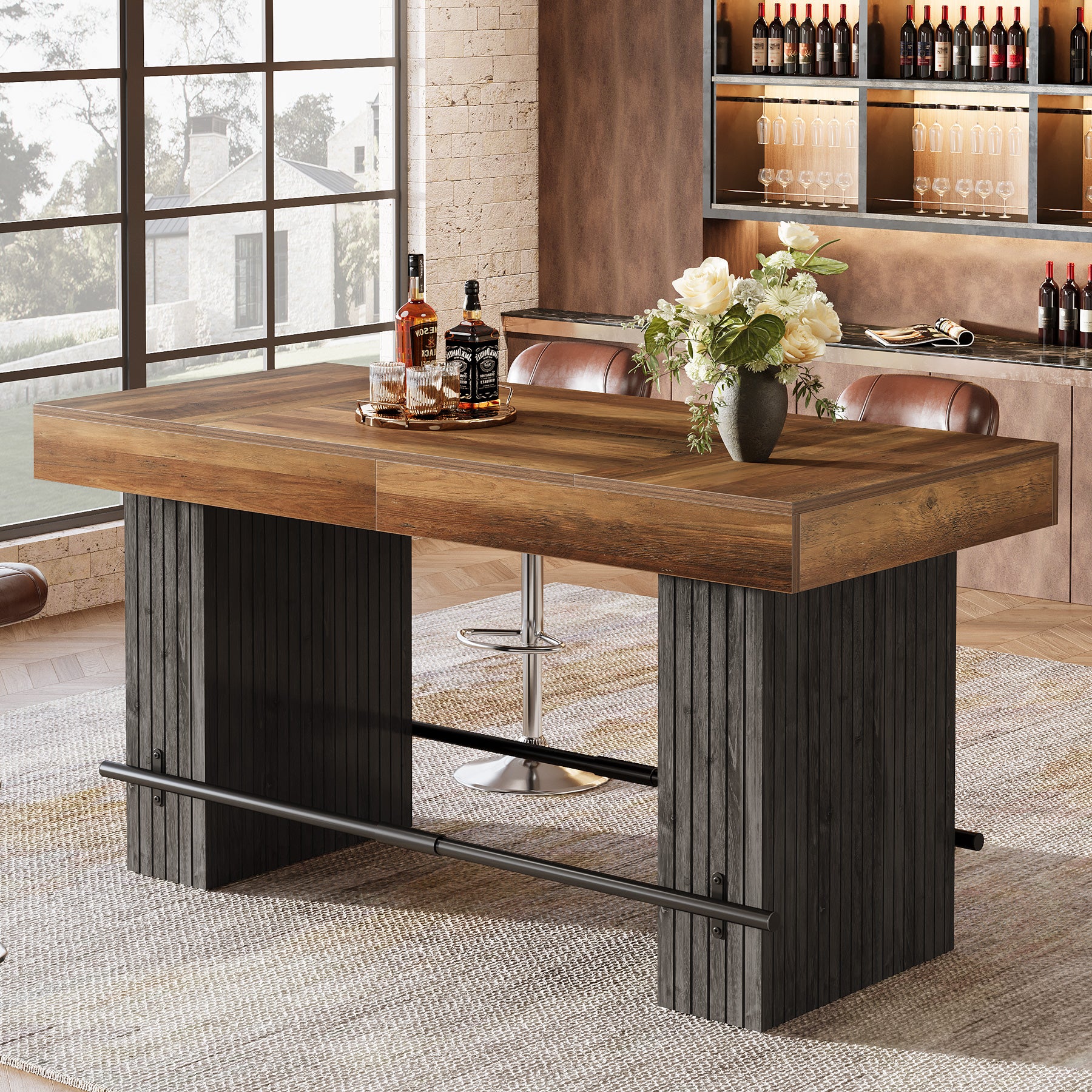 63" Bar Table, Industrial Counter Height Pub Dining Table