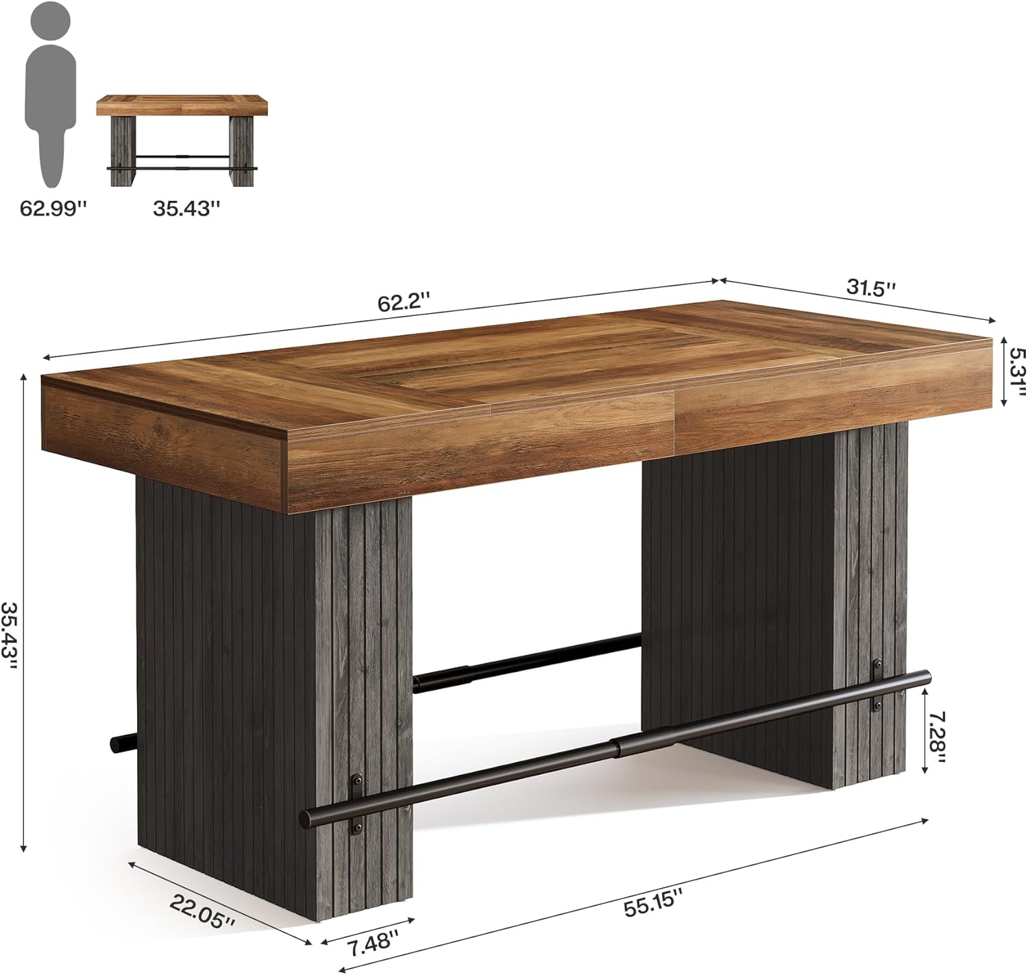 63" Bar Table, Industrial Counter Height Pub Dining Table
