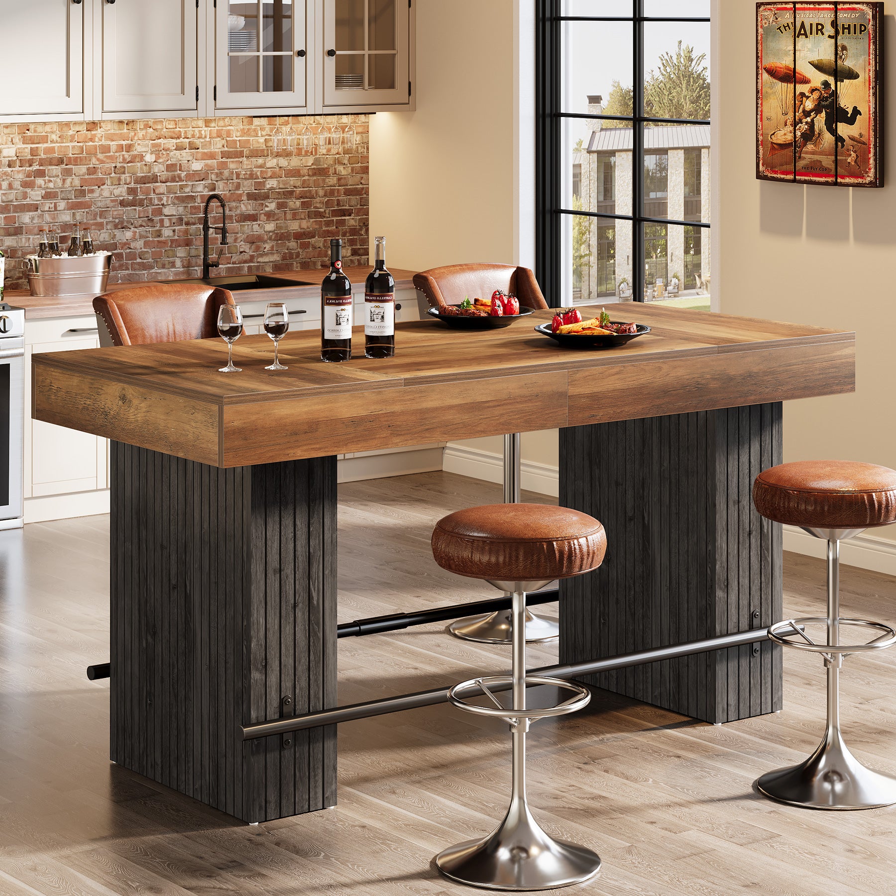 63" Bar Table, Industrial Counter Height Pub Dining Table